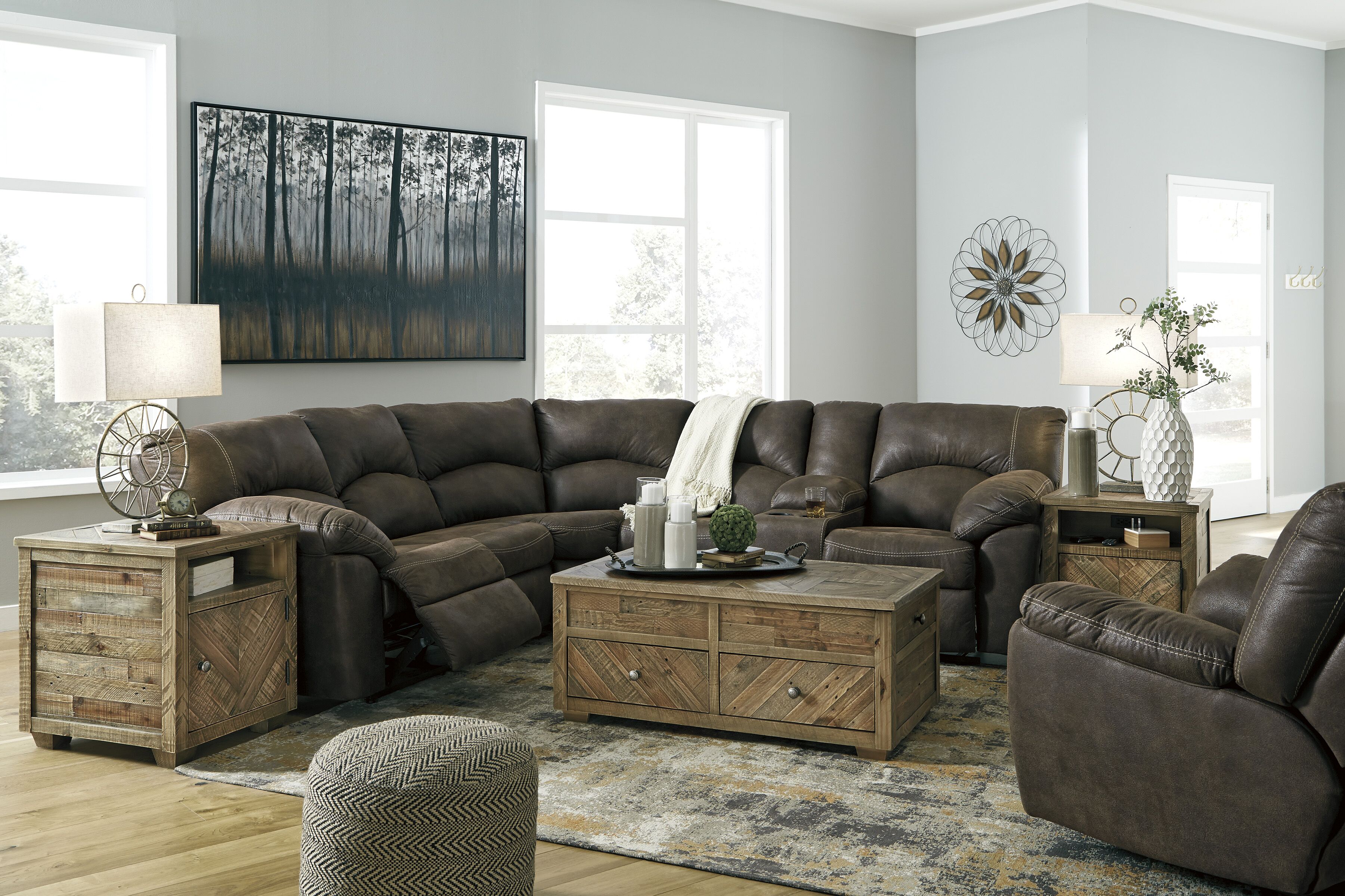 Tambo - 3 Pc. - Right Arm Facing Loveseat with Console 2 Pc Sectional, Rocker Recliner - Canyon
