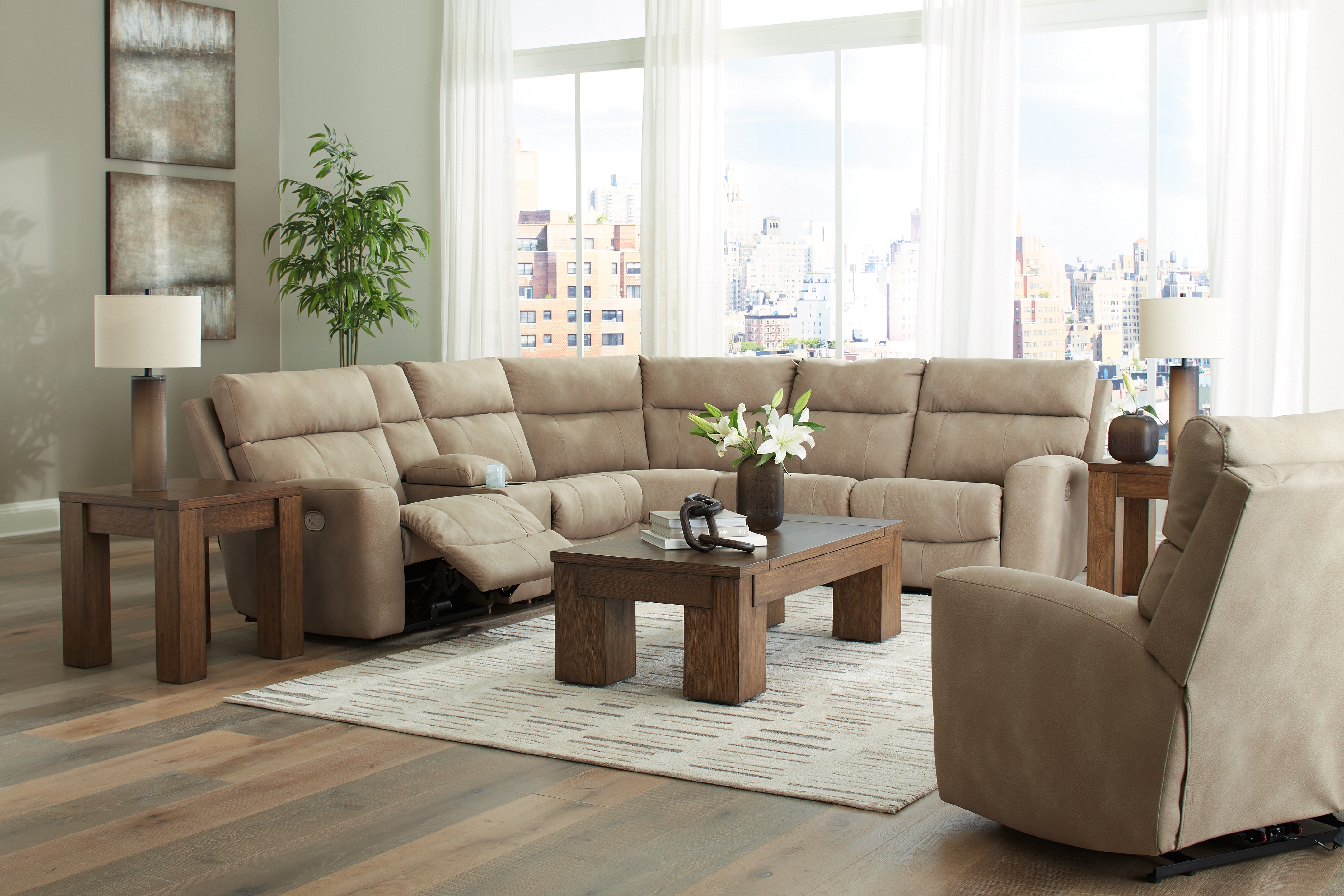 Next-Gen Durapella - 7 Pc. - 6-Piece Power Reclining Sectional, Power Recliner - Sand