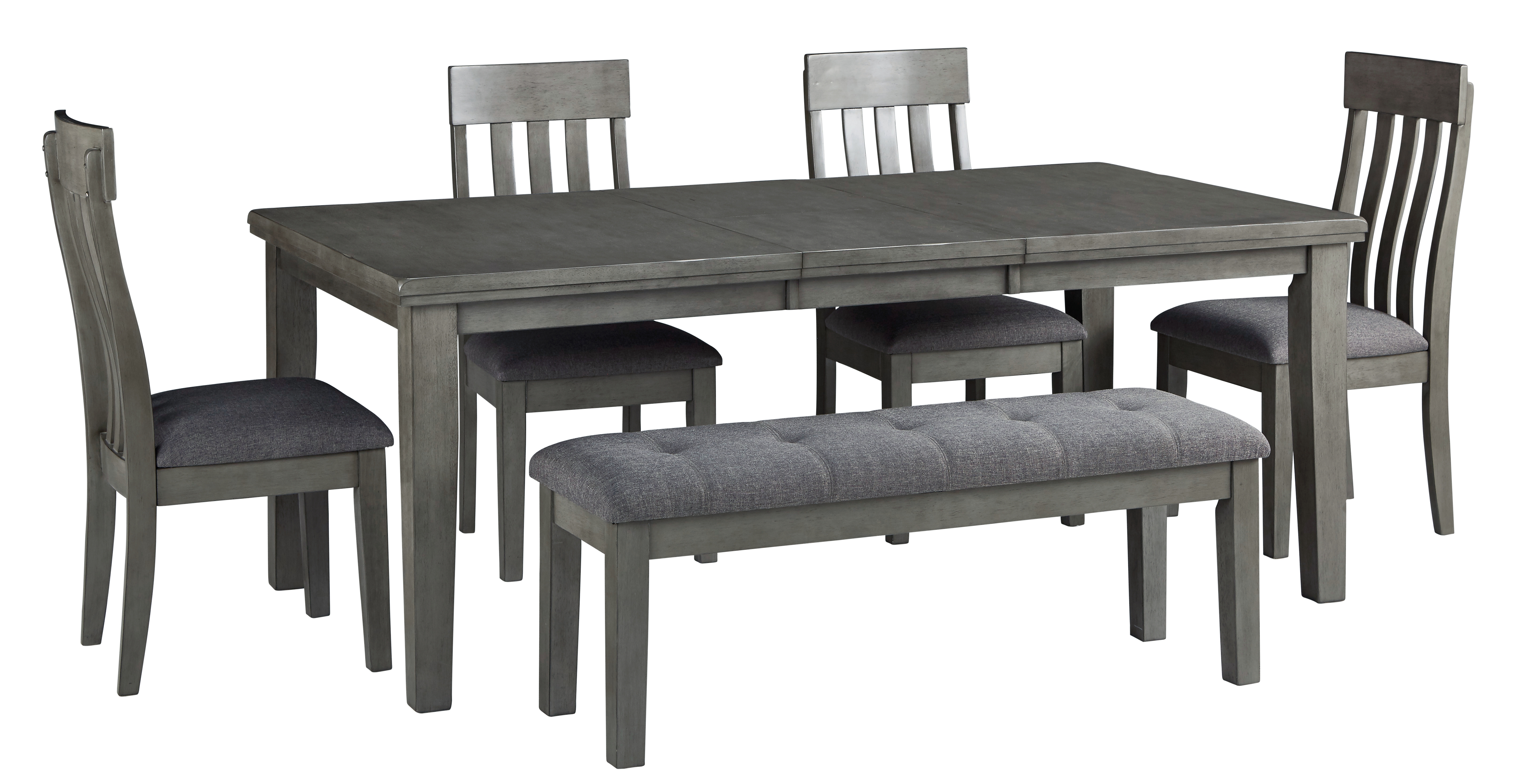 Hallanden - 6 Pc. - Extension Table, 4 Side Chairs, Bench - Black / Gray