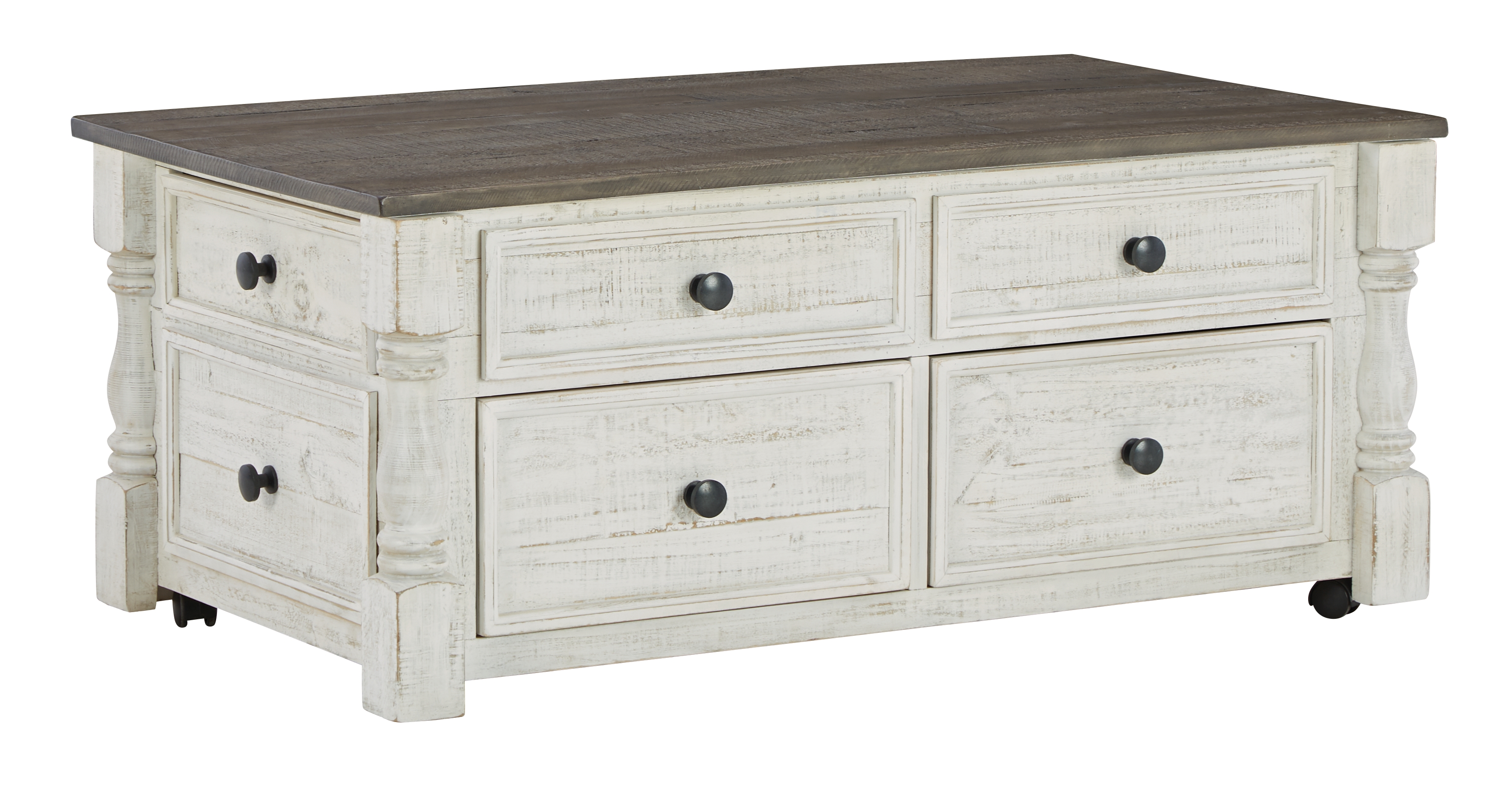 Havalance - Lift Top Cocktail Table with Storage Drawers - White / Gray