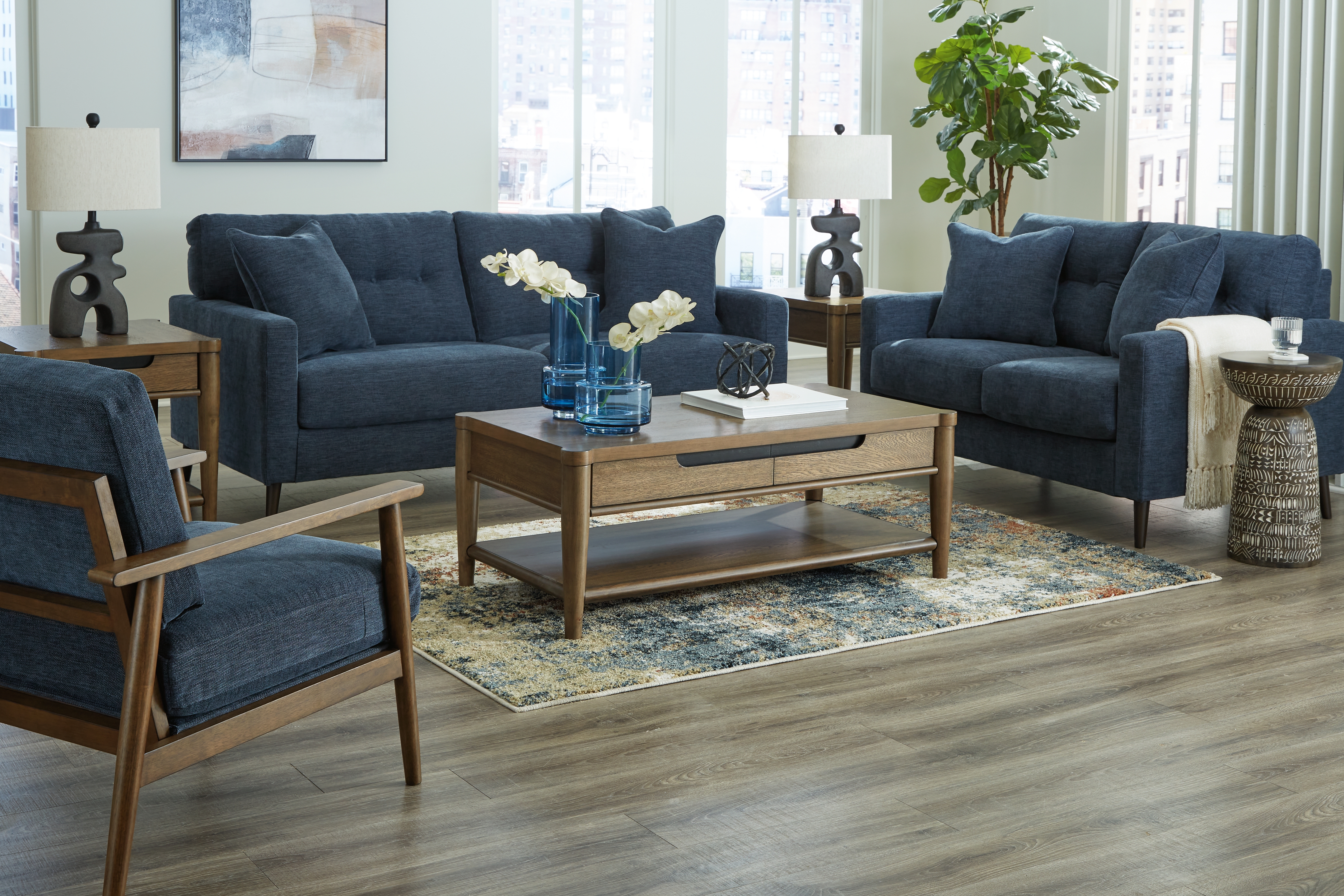 Bixler - 3 Pc. - Sofa, Loveseat, Accent Chair - Navy