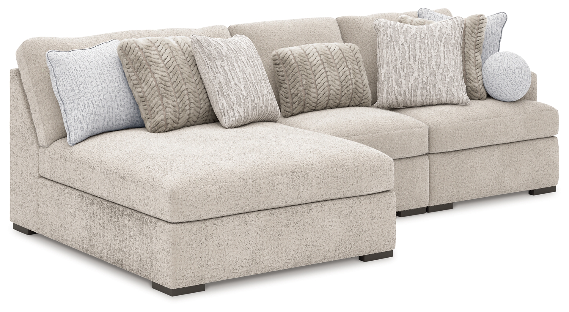 Cuddle Plush - 3-Piece Sectional With Armless Chaise And RAF Corner Chair - Arctic