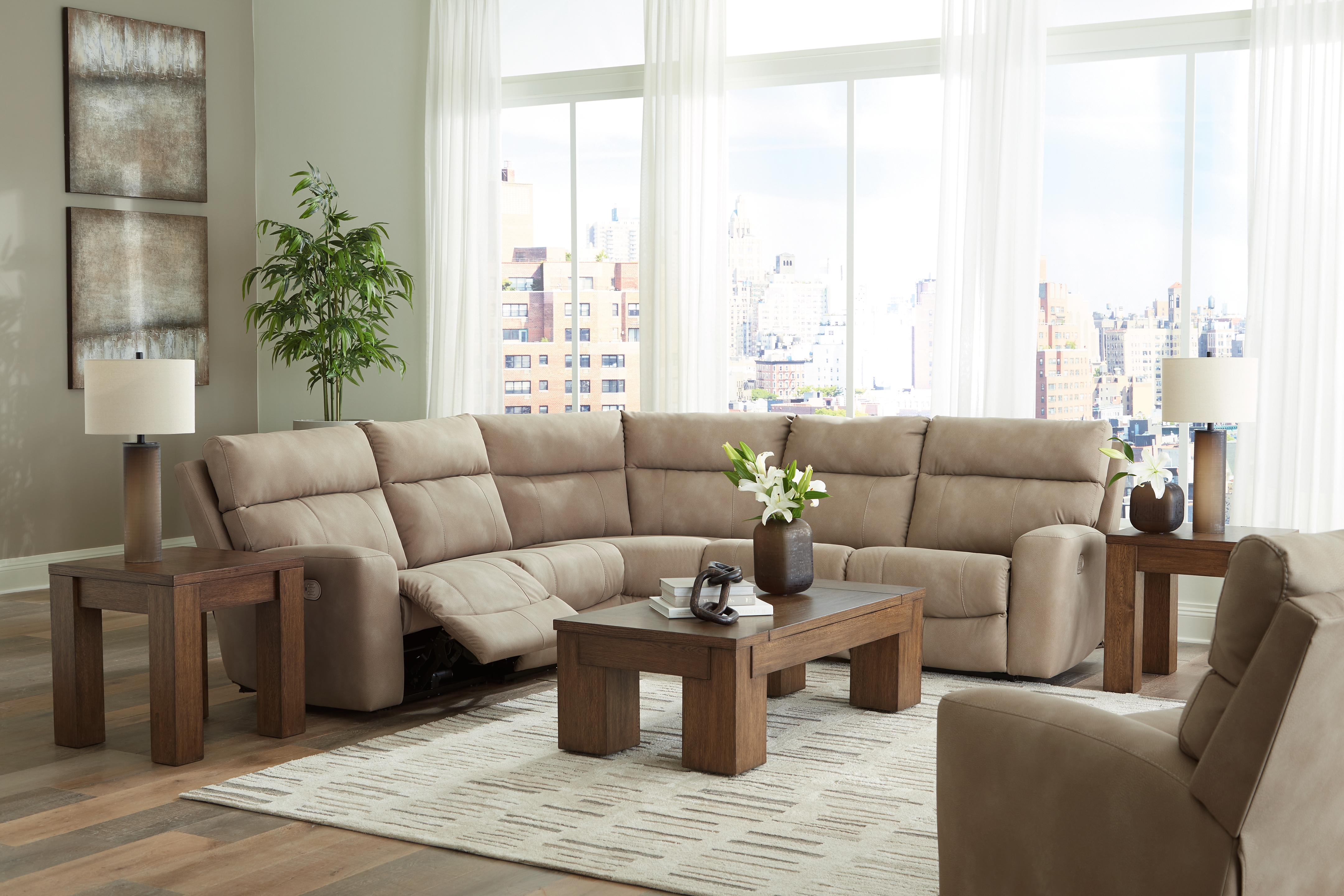 Next-Gen Durapella - 6 Pc. - 5-Piece Power Reclining Sectional, Power Recliner - Sand