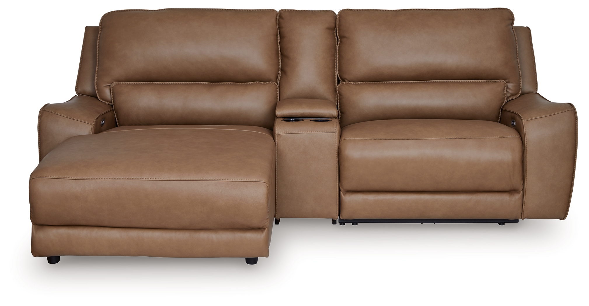 DeepWakes - 3-Piece Power Reclining Sectional With LAF Press Back Power Chaise - Caramel