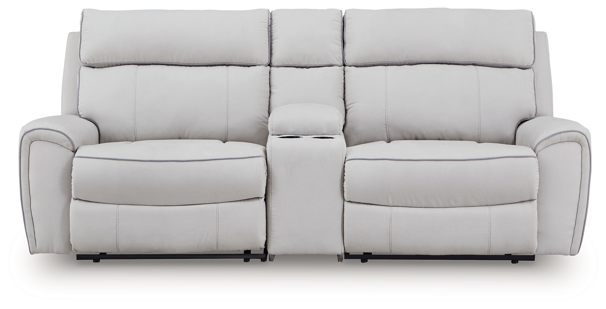 Social Pointe - 3-Piece Power Reclining Sectional With Storage Console - Pearl / Ash