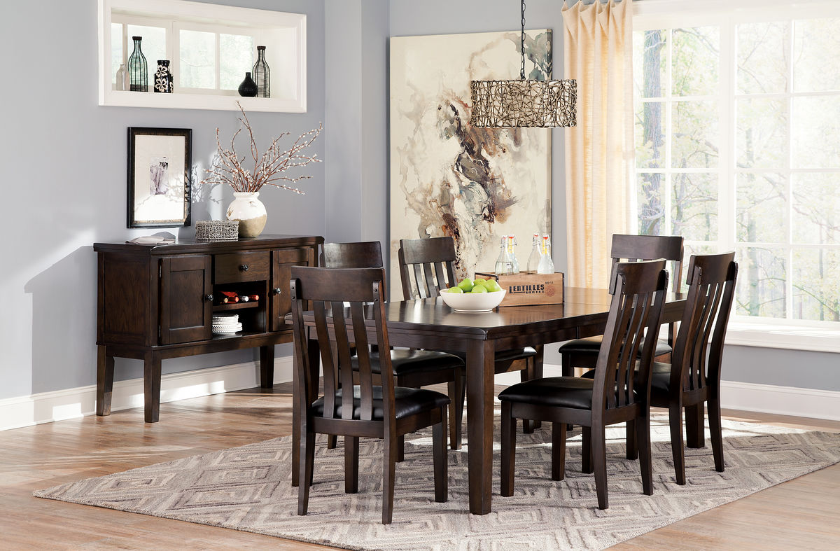 Haddigan - 8 Pc. - Extension Table, 6 Side Chairs, Server - Dark Brown