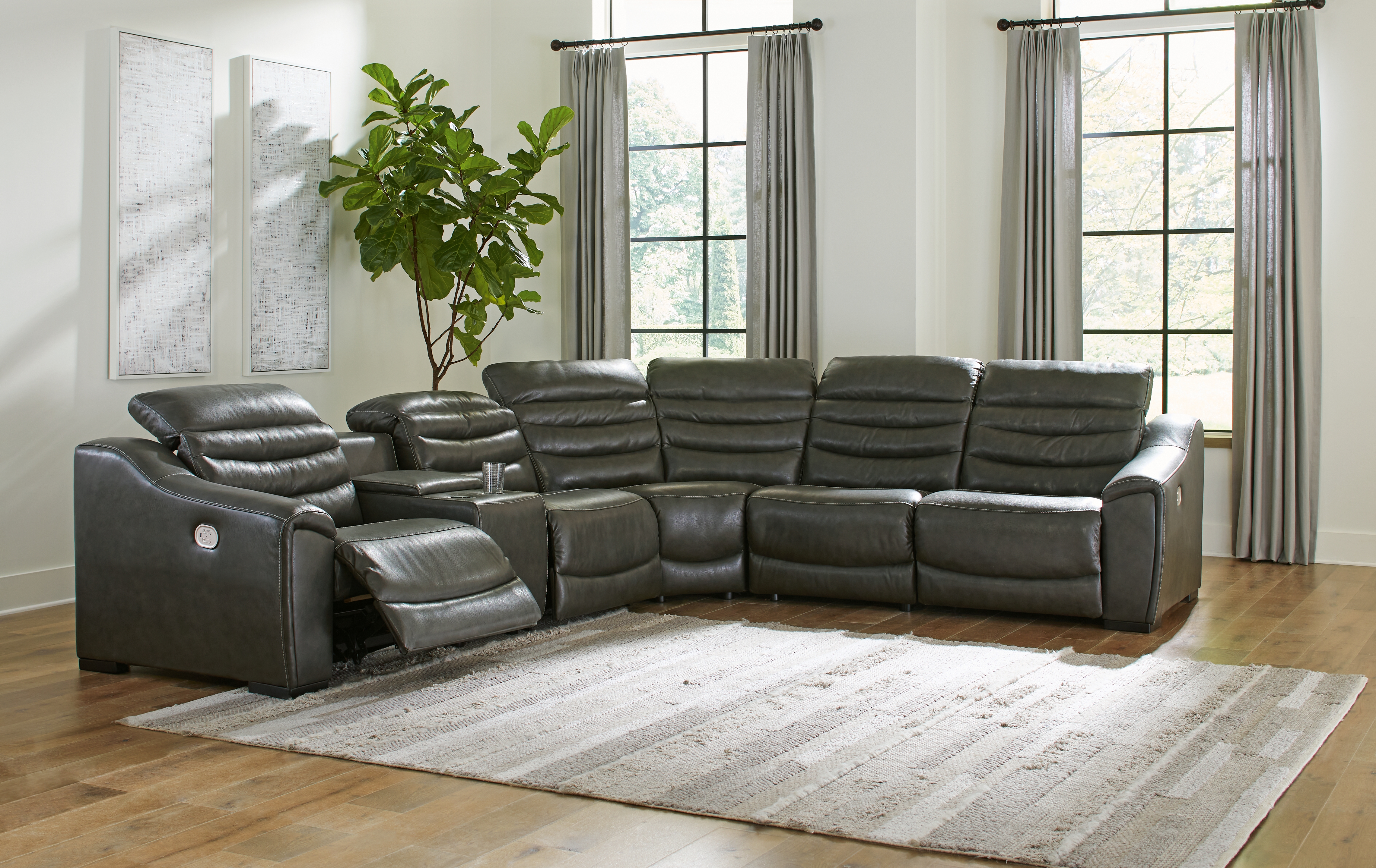 Center Line - Zero Wall Recliners 6 Pc Sectional - Dark Gray