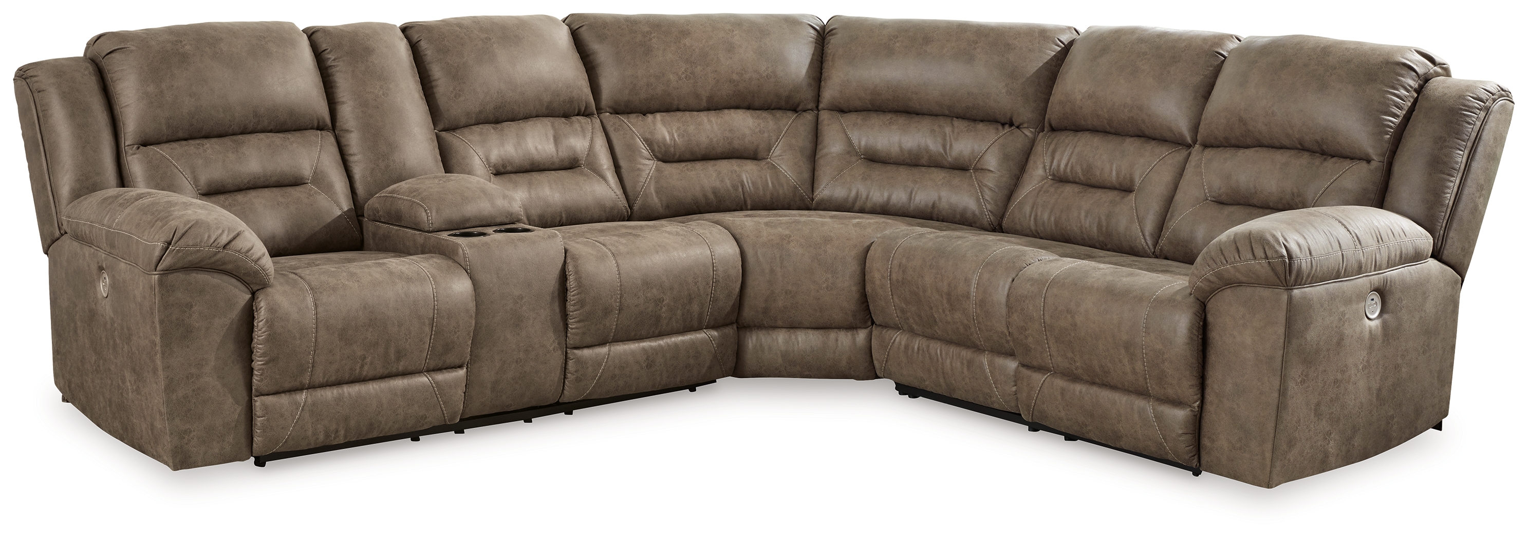 Ravenel - 3-Piece Power Reclining Sectional With Laf Power Reclining Loveseat With Console - Fossil