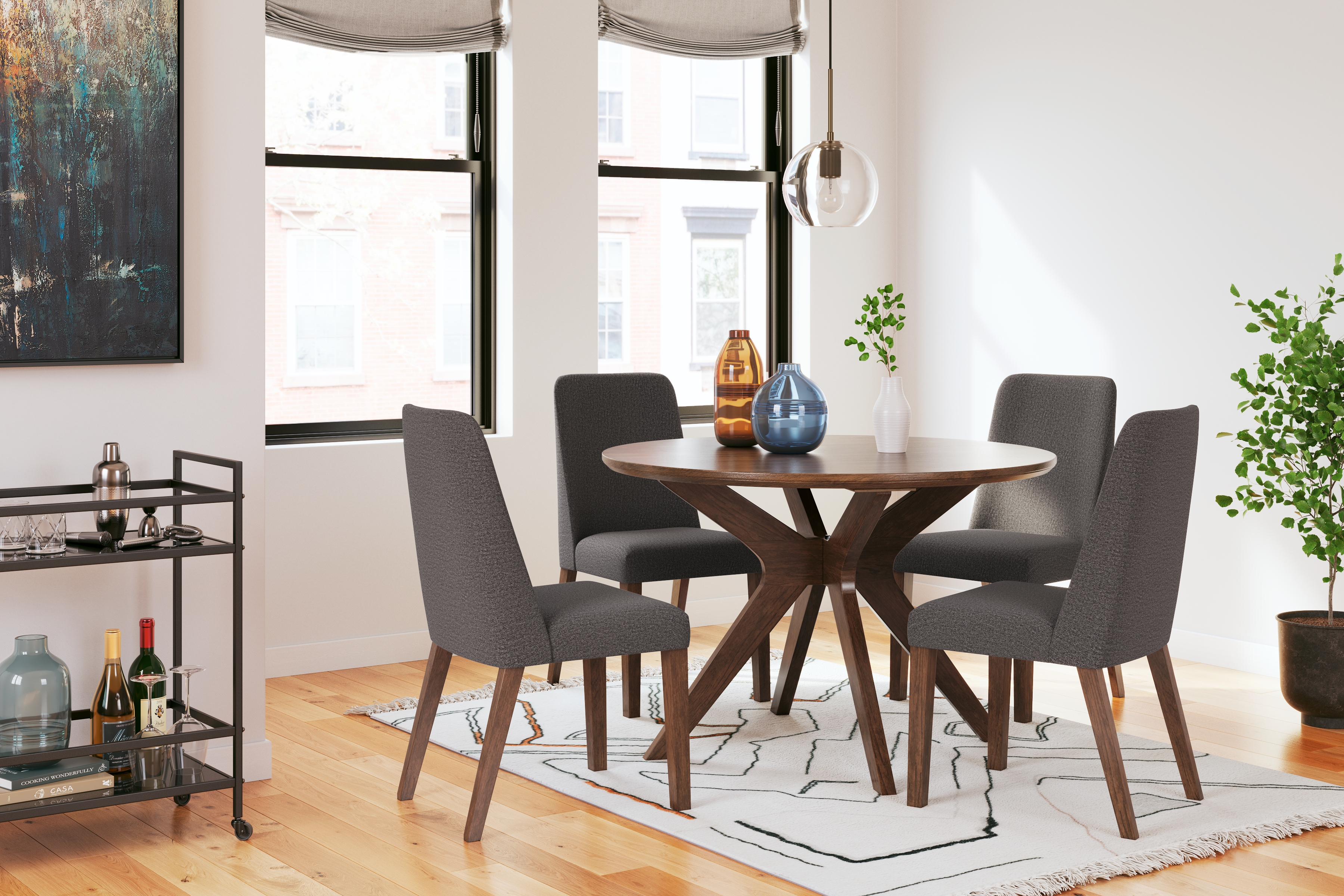 Lyncott - 5 Pc. - Dining Room Table, 4 Side Chairs - Charcoal / Brown