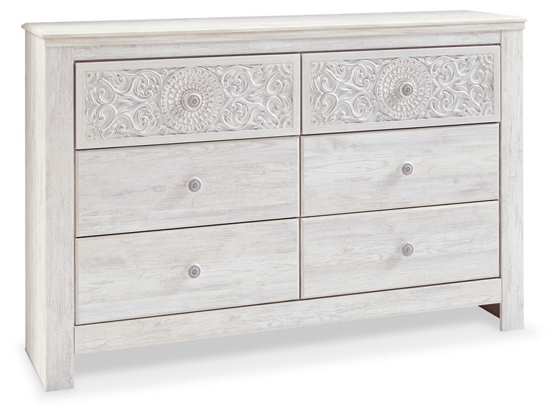 Paxberry - Six Drawer Dresser - Medallion Drawer Pulls - Whitewash