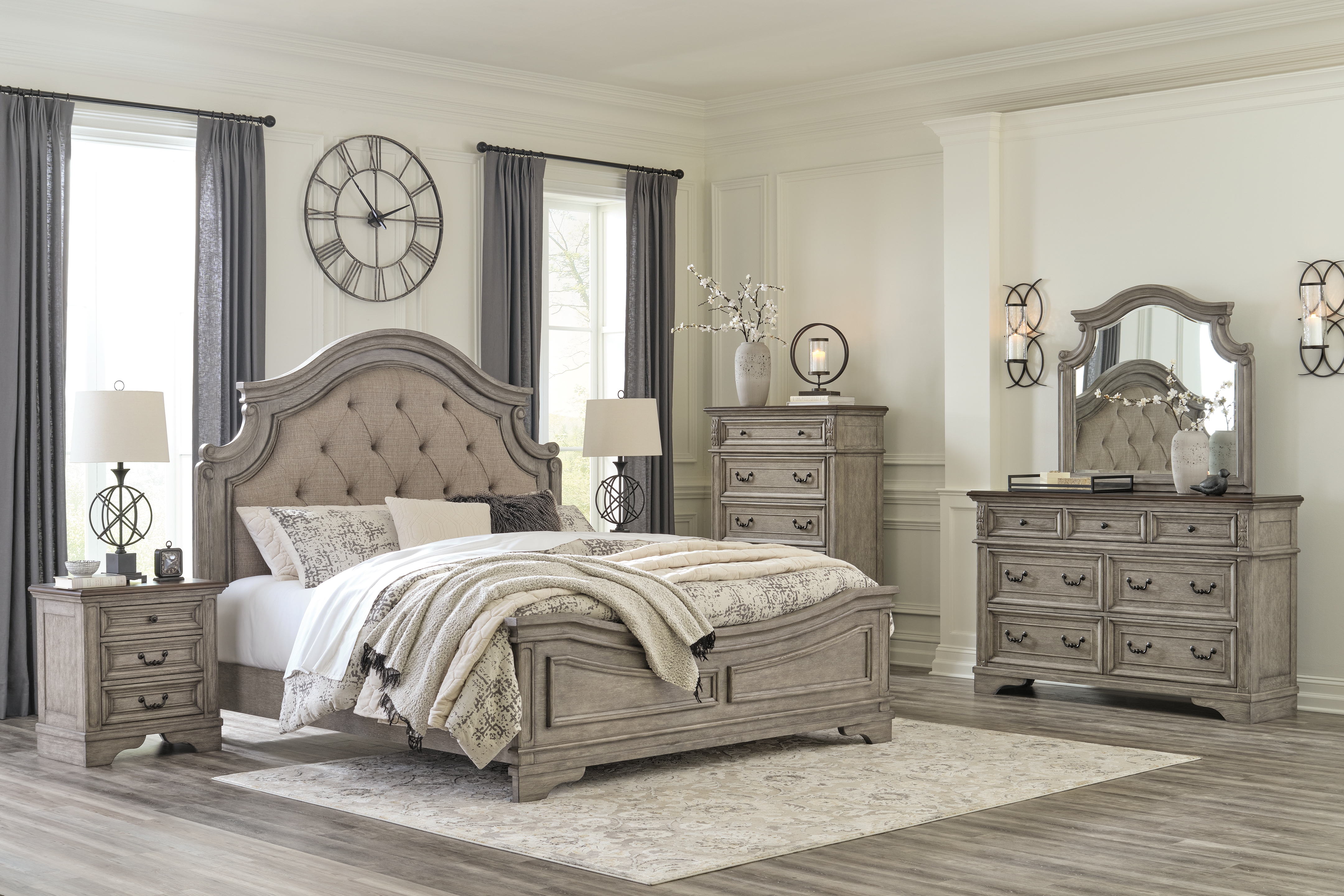 Lodenbay - 8 Pc. - Dresser, Mirror, Chest, King Panel Bed, 2 Nightstands - Antique Gray