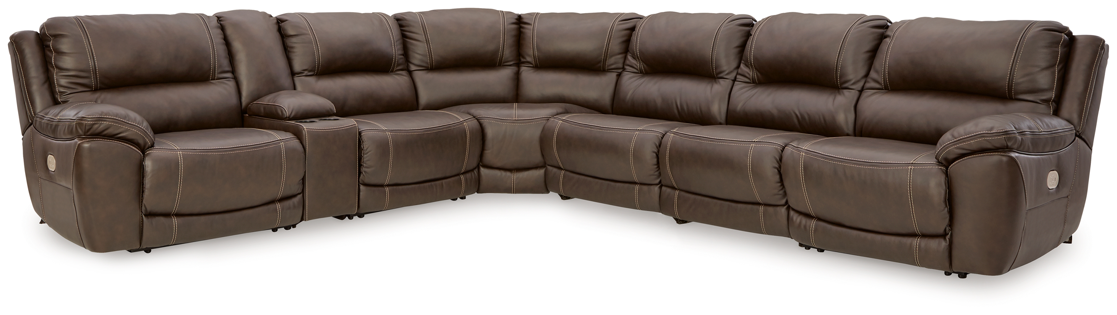 Dunleith - 7-Piece Power Reclining Sectional With LAF And RAF Zero Wall Power Recliners - Chocolate