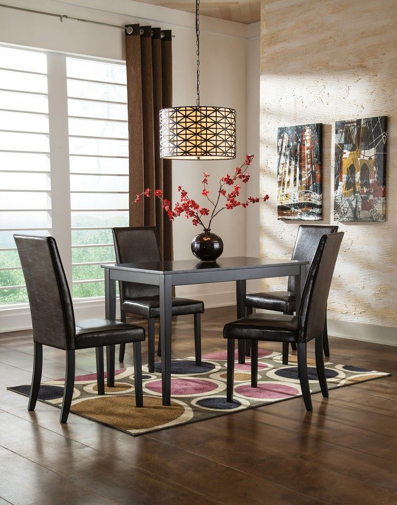 Kimonte - 5 Pc. - Dining Room Table, 4 Upholstered Side Chairs - Dark Brown
