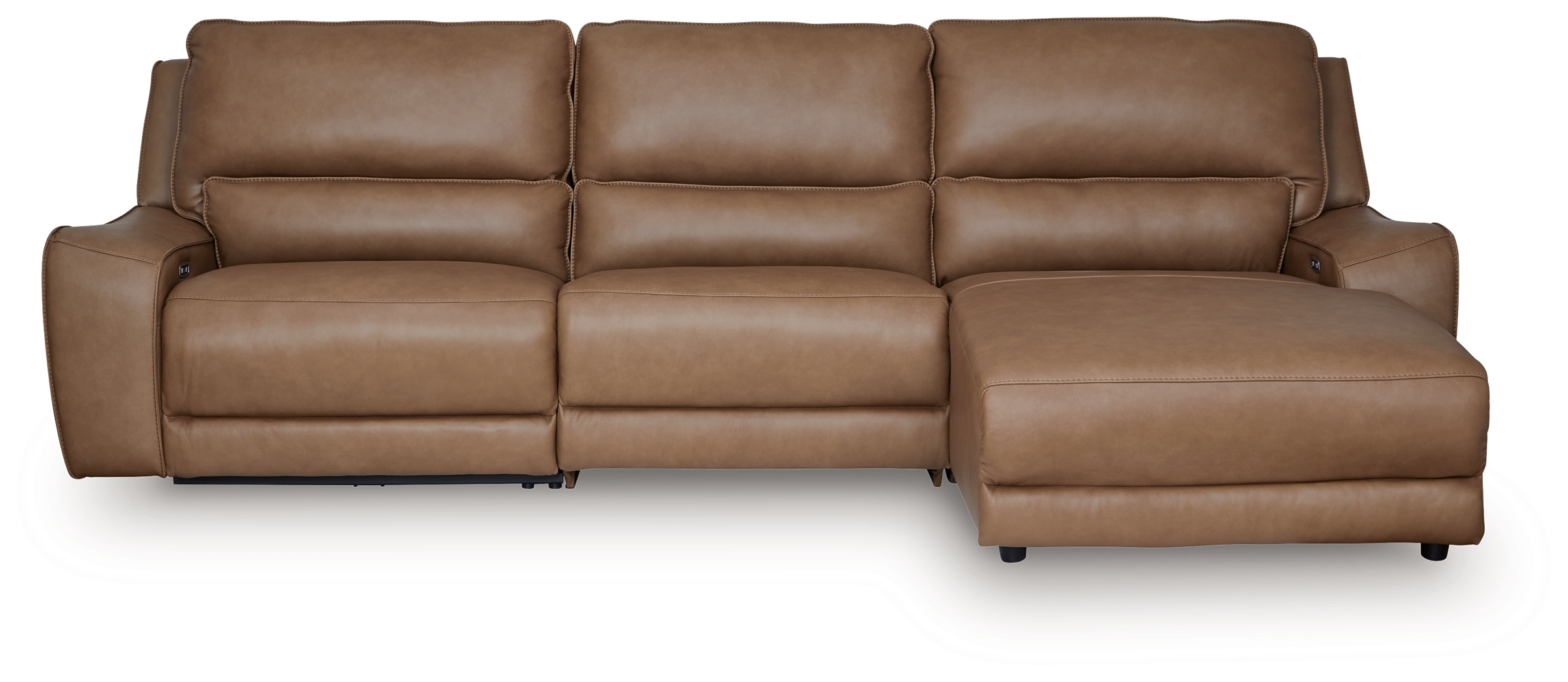 DeepWakes - 3-Piece Power Reclining Sofa With RAF Press Back Power Chaise - Caramel