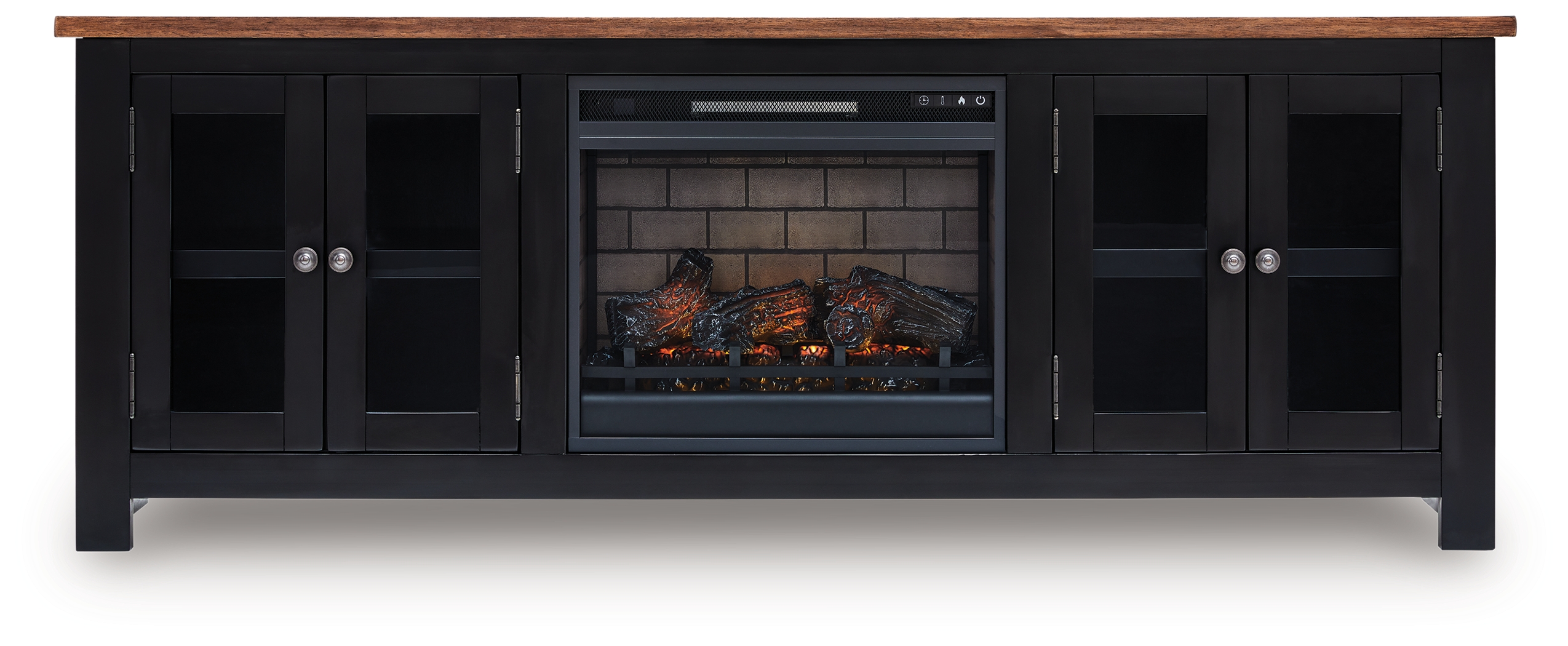 Wildenauer - 76" TV Stand With Infrared Electric Fireplace - Brown / Black