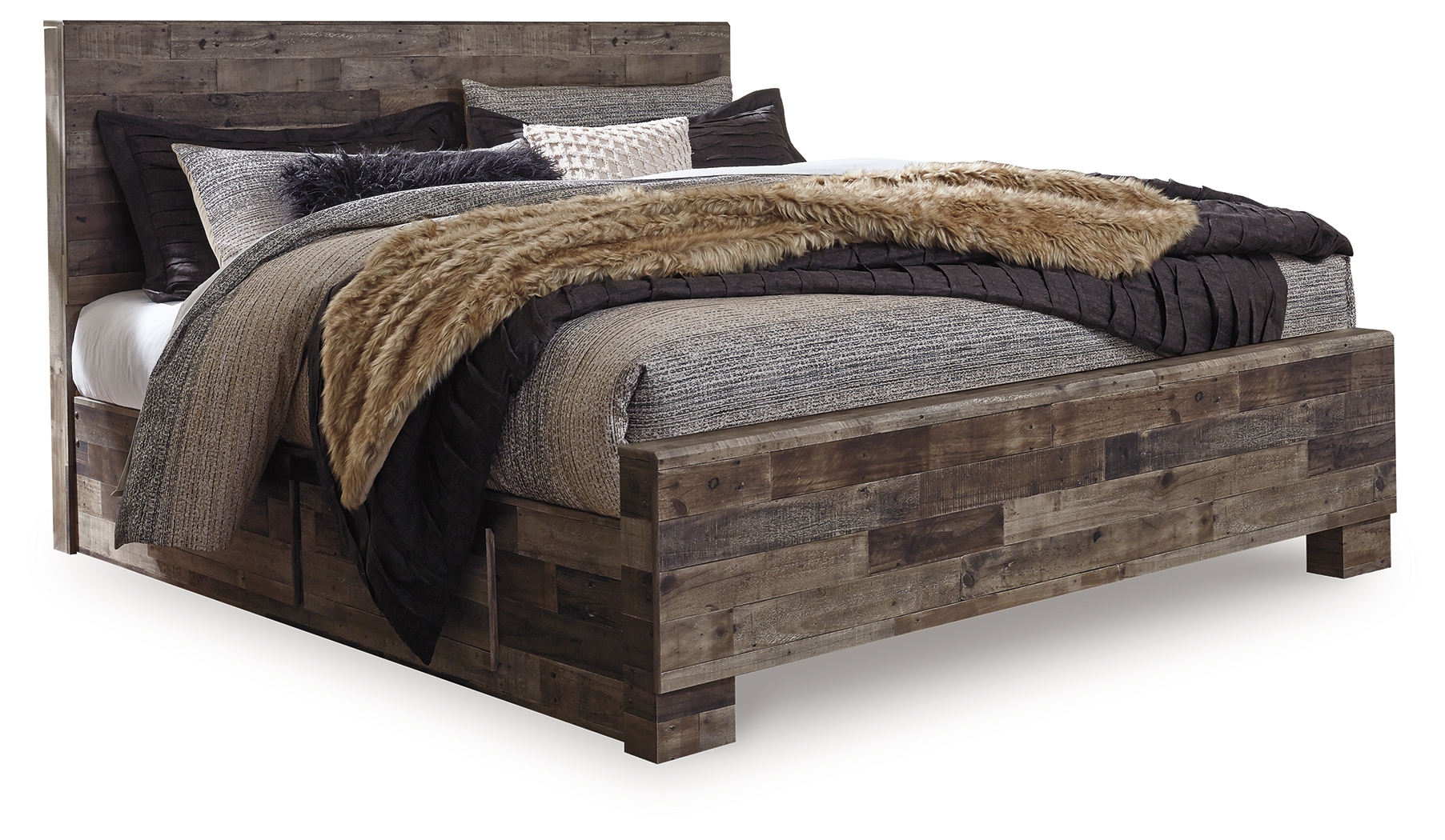 Derekson - King Panel Bed With 2 Side Storage - Multi Gray