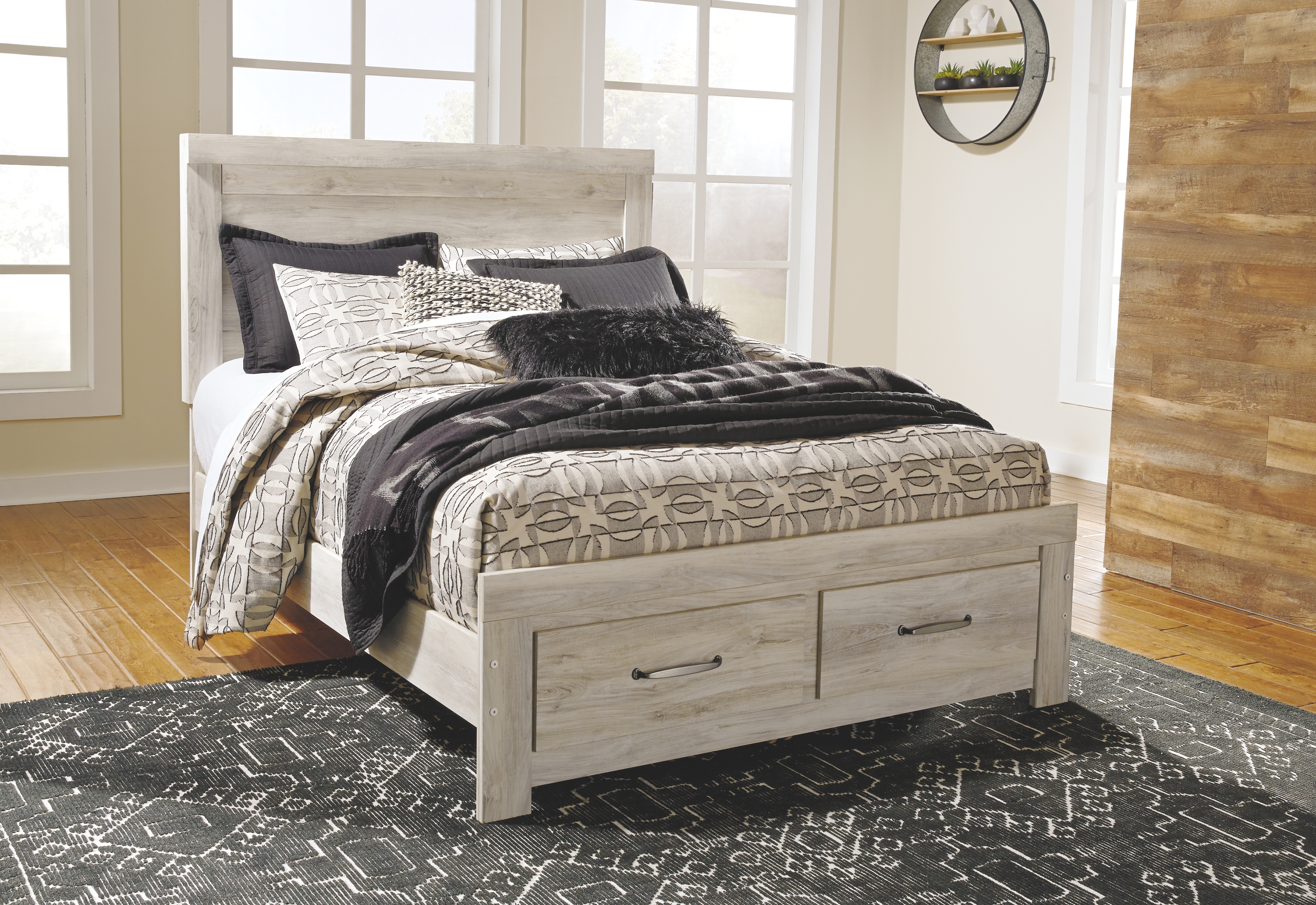 Bellaby - Queen Platform Bed with 2 Storage Drawers - Whitewash