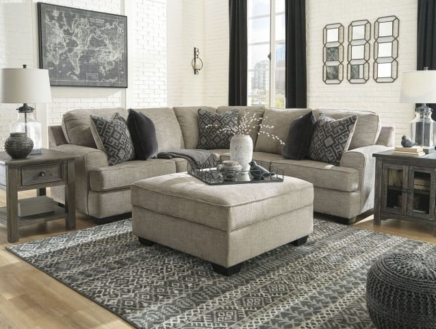 Bovarian - 3 Pc. - Left Arm Facing Sofa with Corner Wedge 2 Pc Sectional, Ottoman - Stone