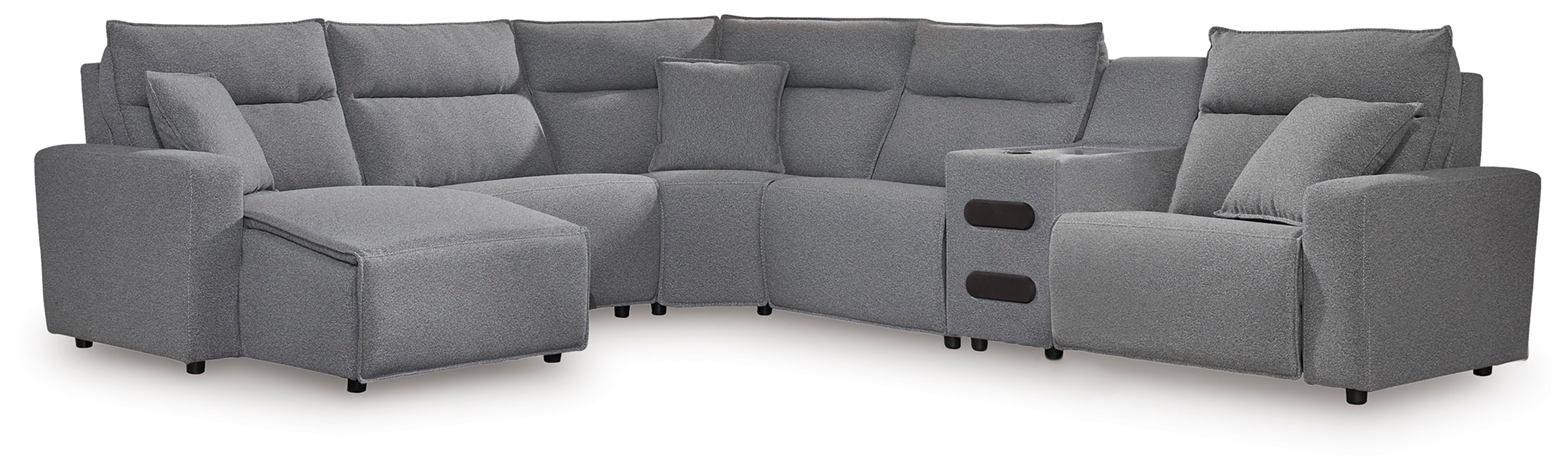 ModMax II - 6-Piece Power Reclining Sectional With LAF Chaise And Audio Console - Salt and Pepper