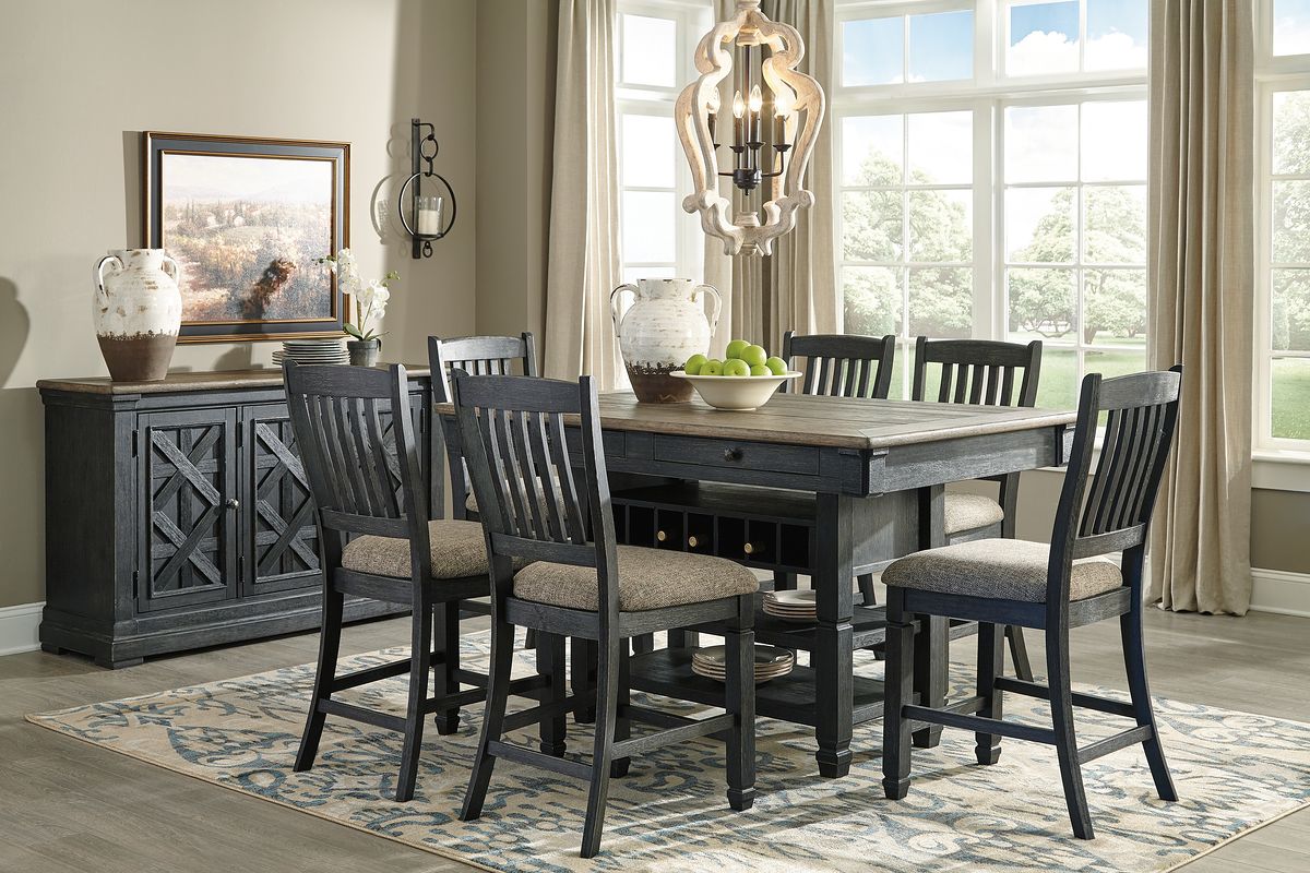 Tyler Creek - 8 Pc. - Counter Table, 6 Barstools, Server - Dark Gray