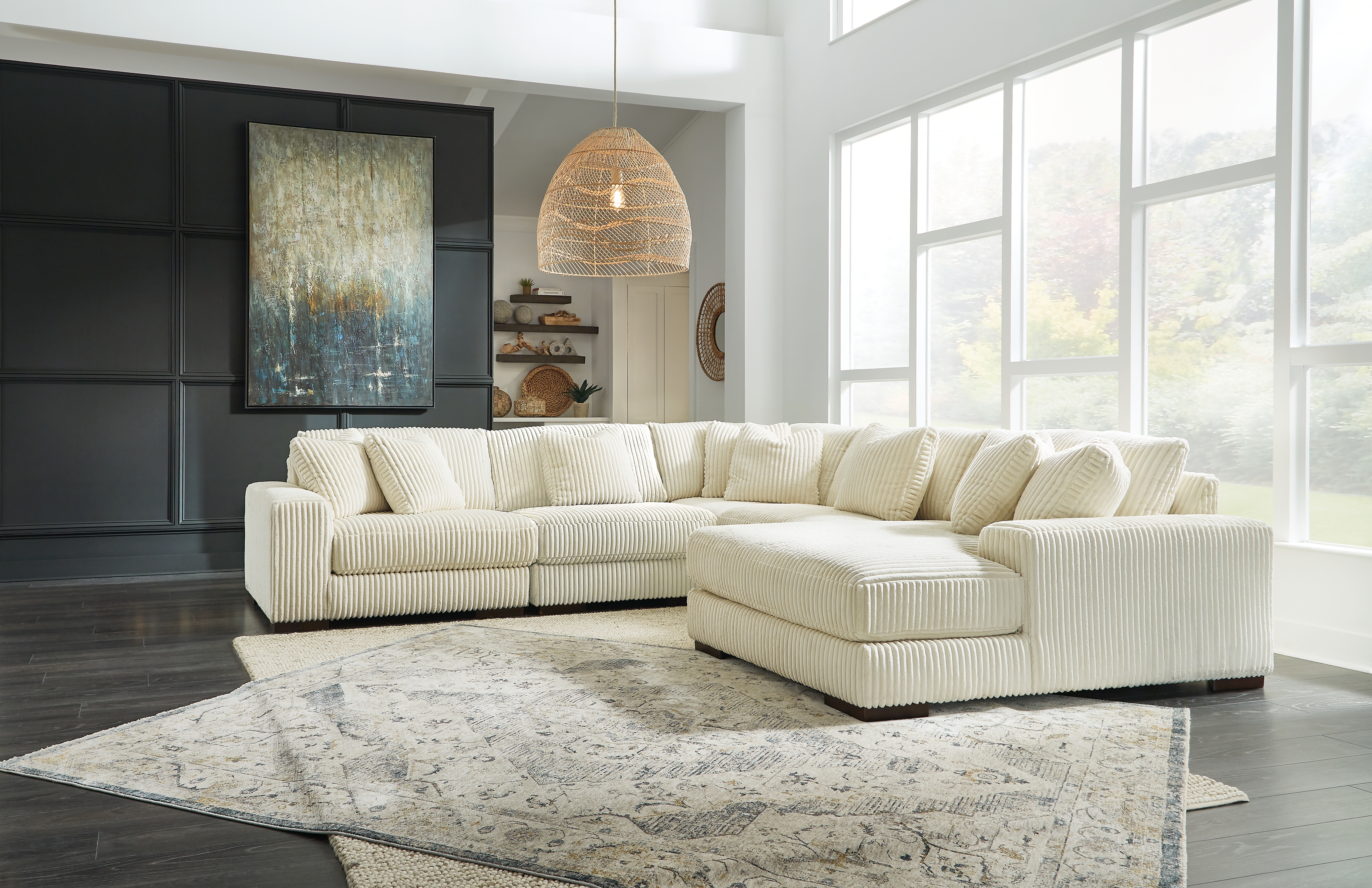 Lindyn - Right Arm Facing Corner Chaise 5 Pc Sectional - Ivory