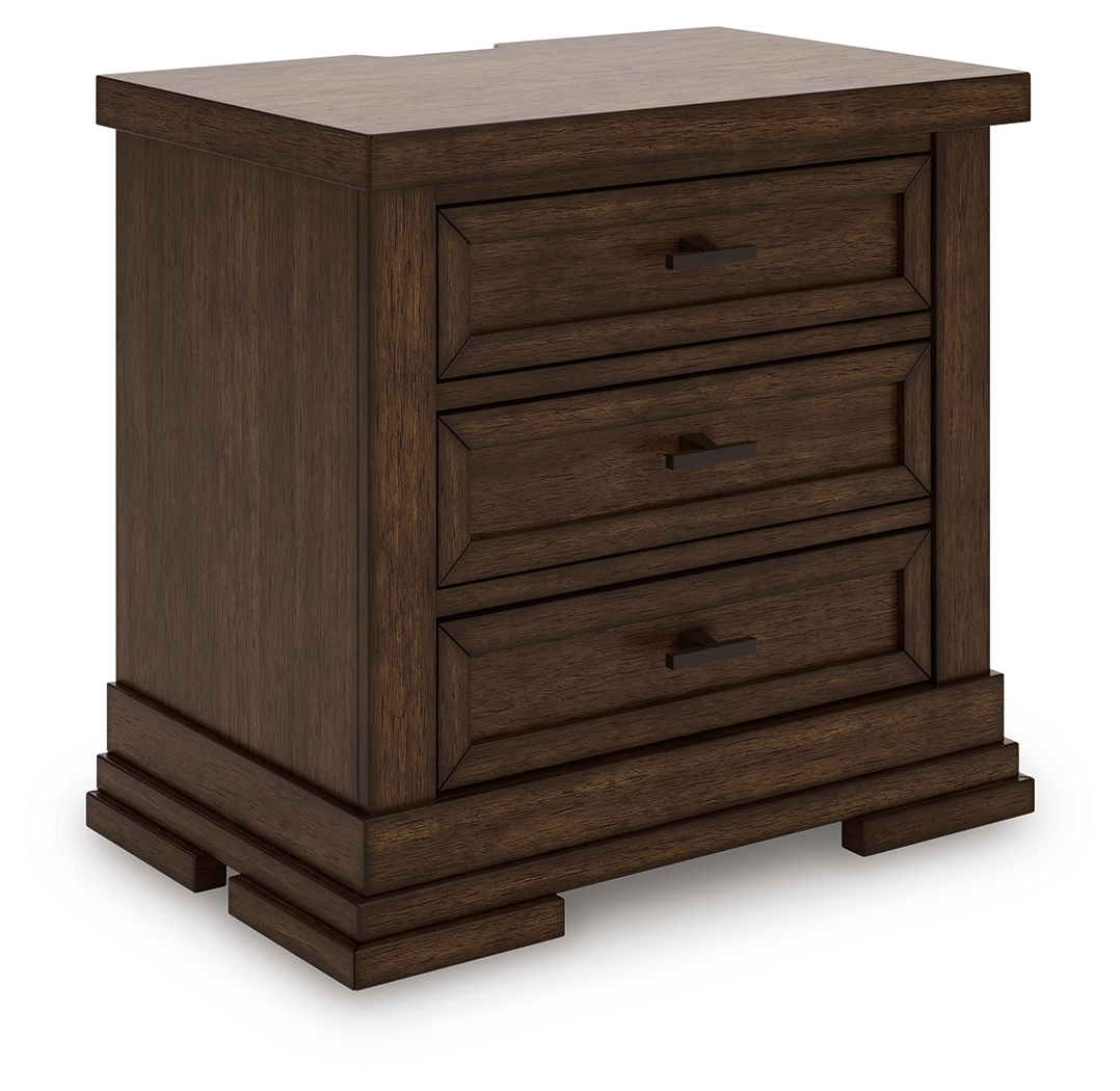 Taffenbrook - Three Drawer Night Stand - Medium Brown