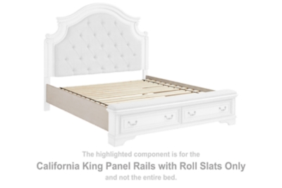 Realyn - California King Panel Rails w/Roll Slats - Chipped White