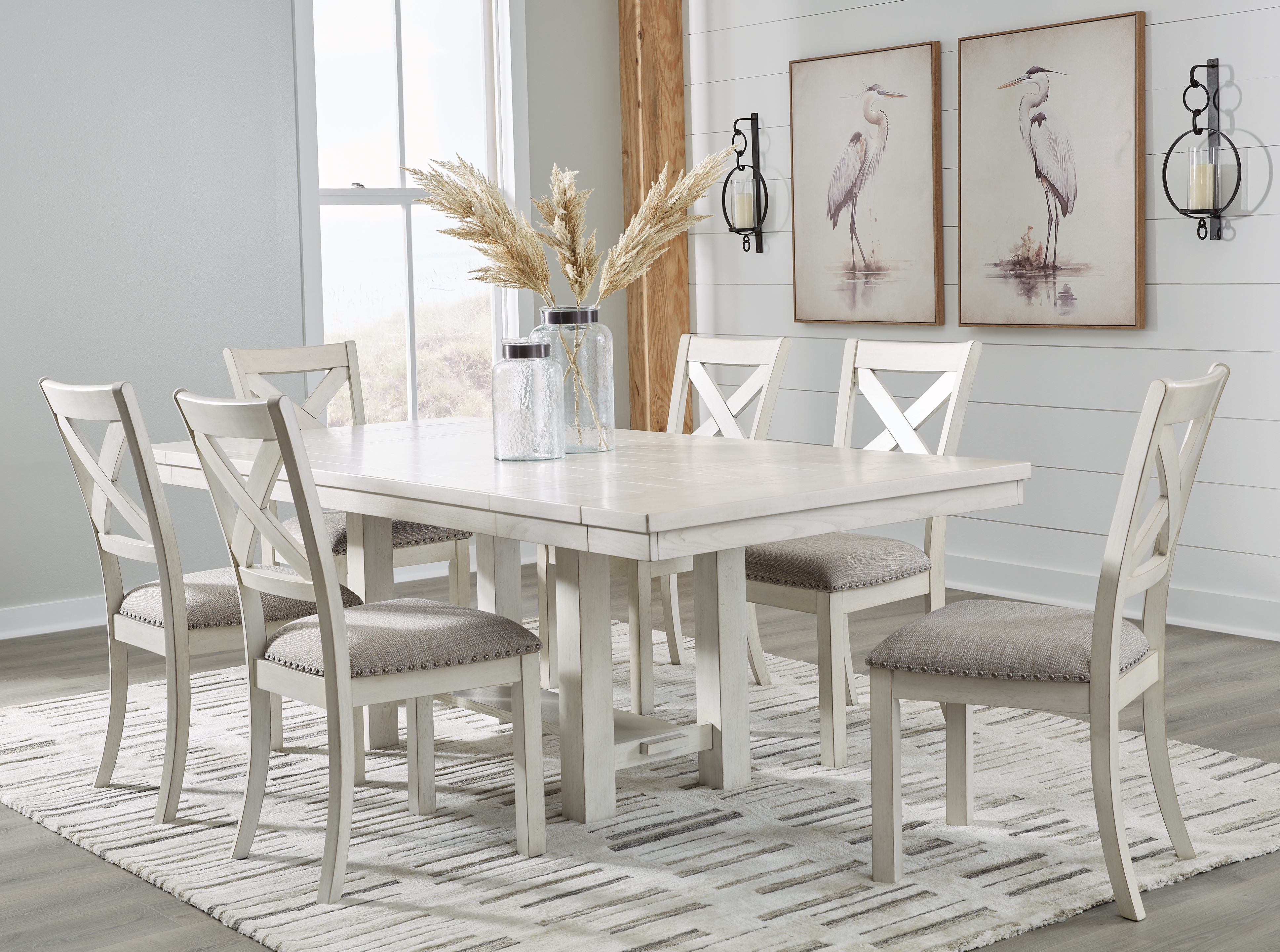 Robbinsdale - 7 Pc. - Rectangular Dining Room Extension Table, 6 Upholstered Side Chairs - Antique White