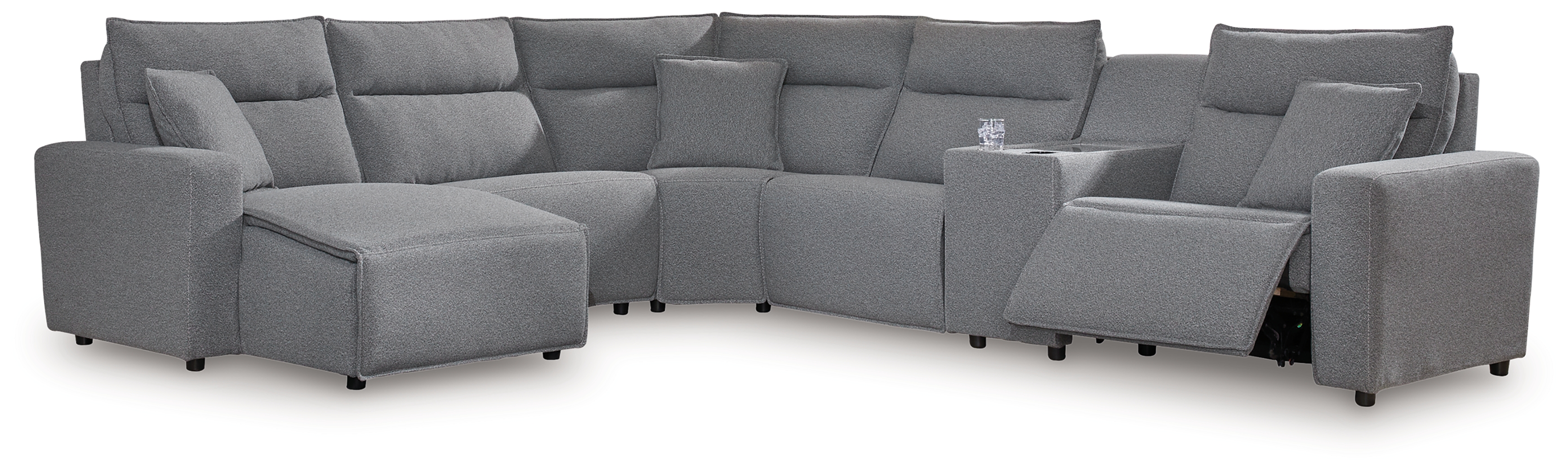 ModMax II - 6-Piece Power Reclining Sectional With LAF Power Chaise And With Storage Console - Salt And Pepper