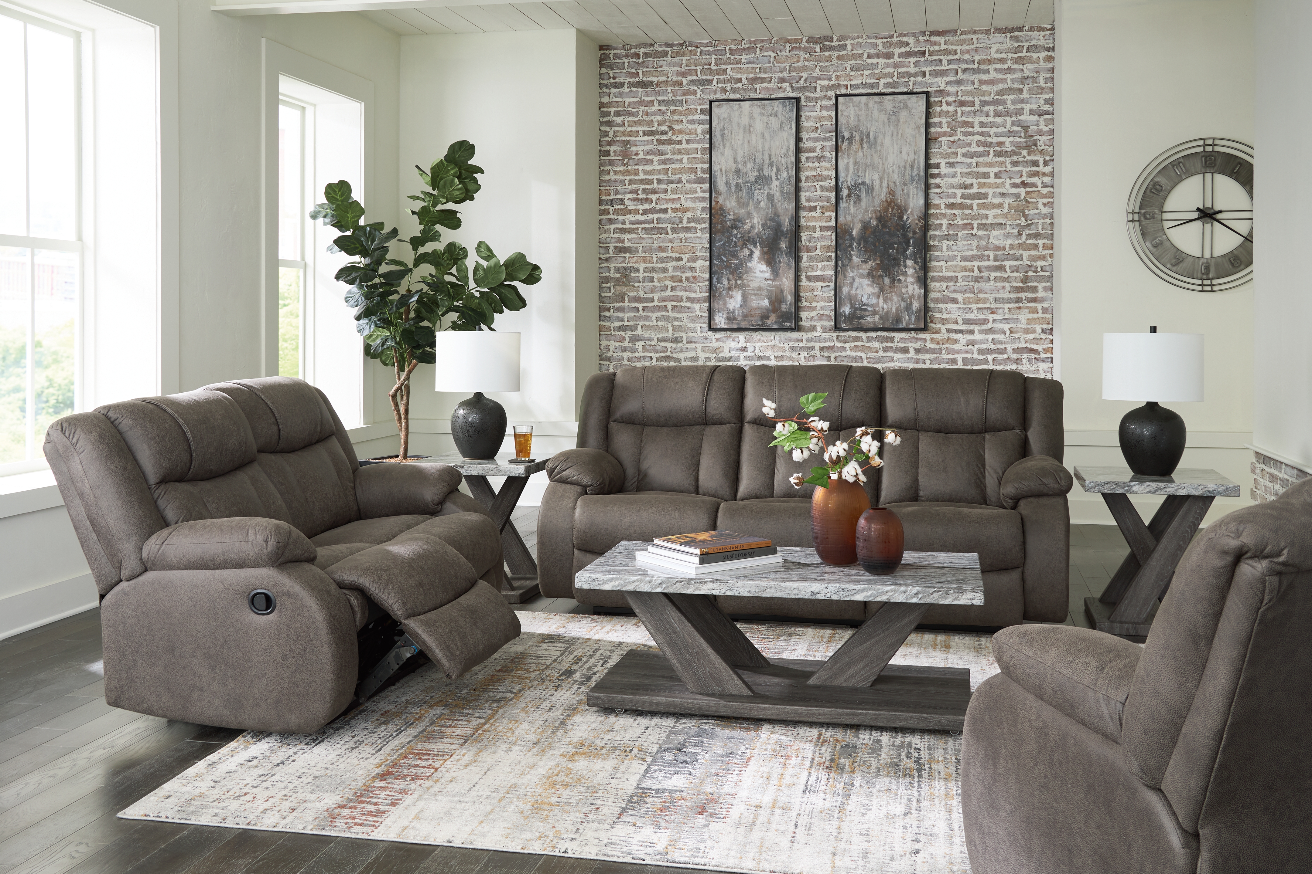 First Base - 3 Pc. - Reclining Sofa, Reclining Loveseat, Rocker Recliner - Gunmetal