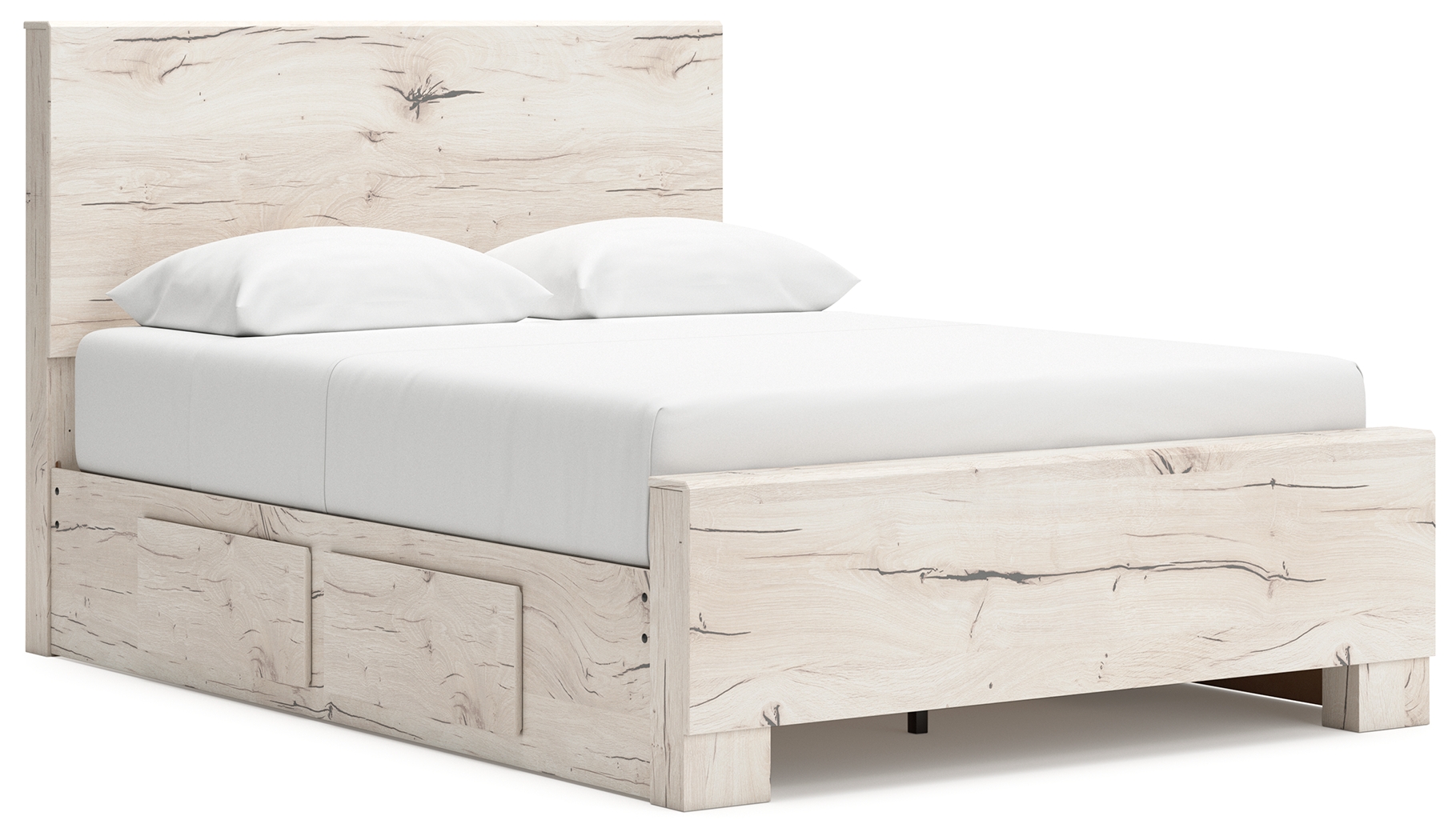 Lawroy - Full Panel Bed With 2 Under Bed Storage Units - Light Natural