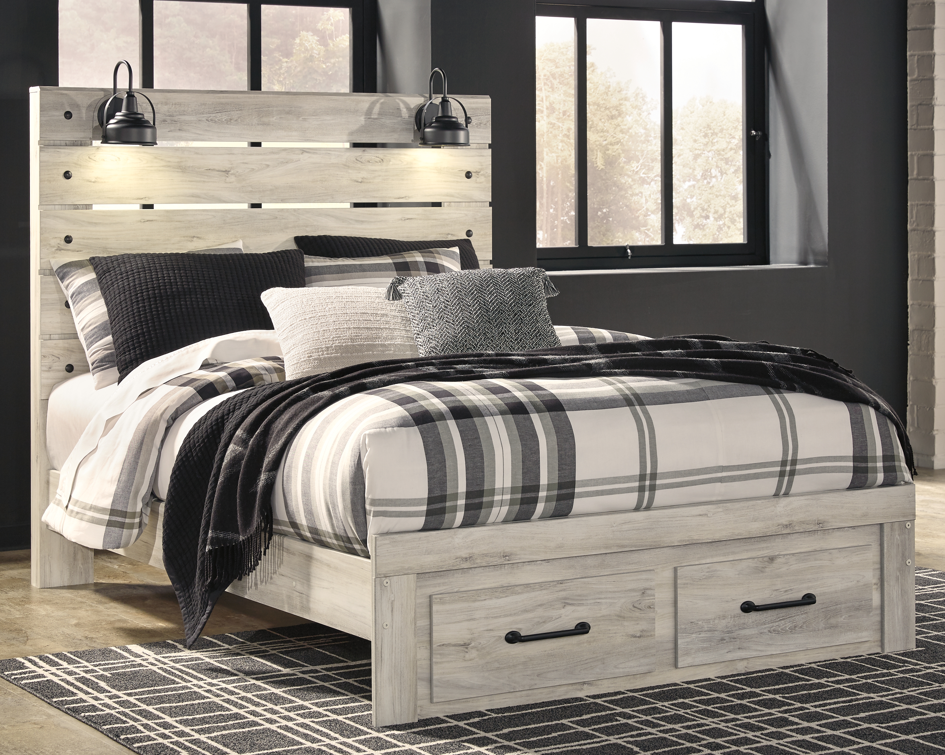 Cambeck - Queen Panel Bed with 2 Storage Drawers - Whitewash