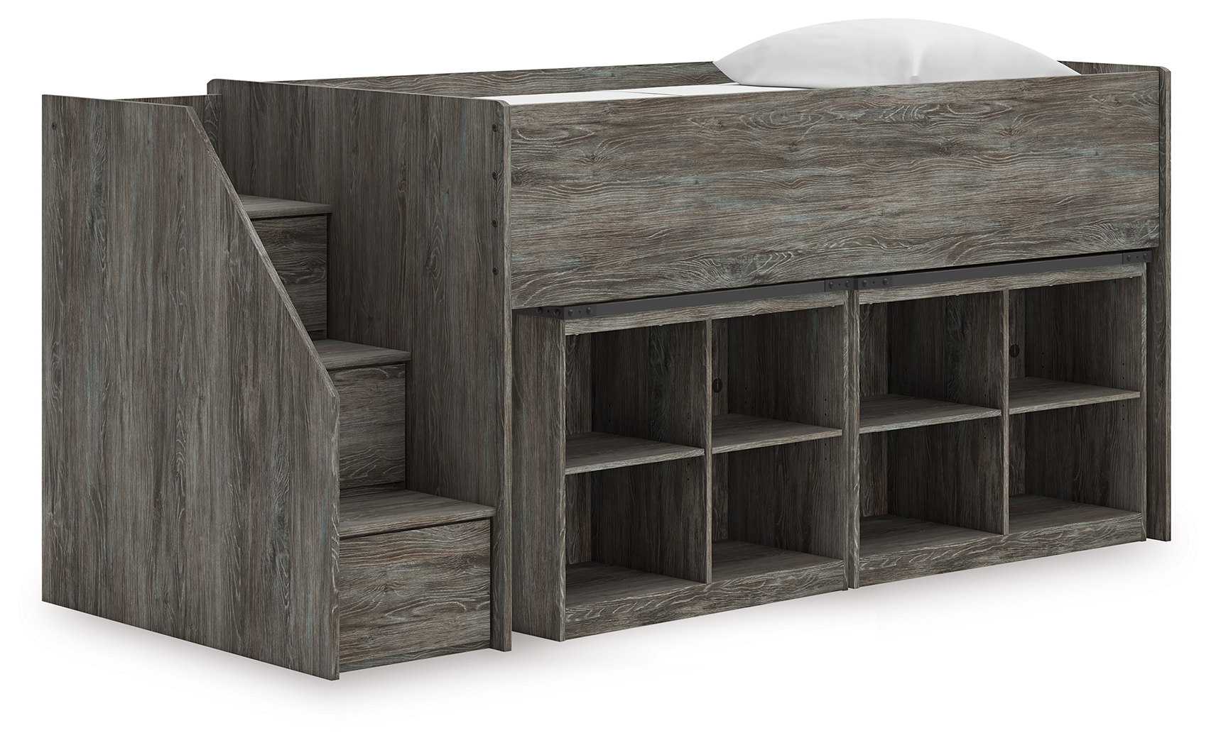 Frandern - Twin Loft Bed With 2 Bookcase Storages - Gray