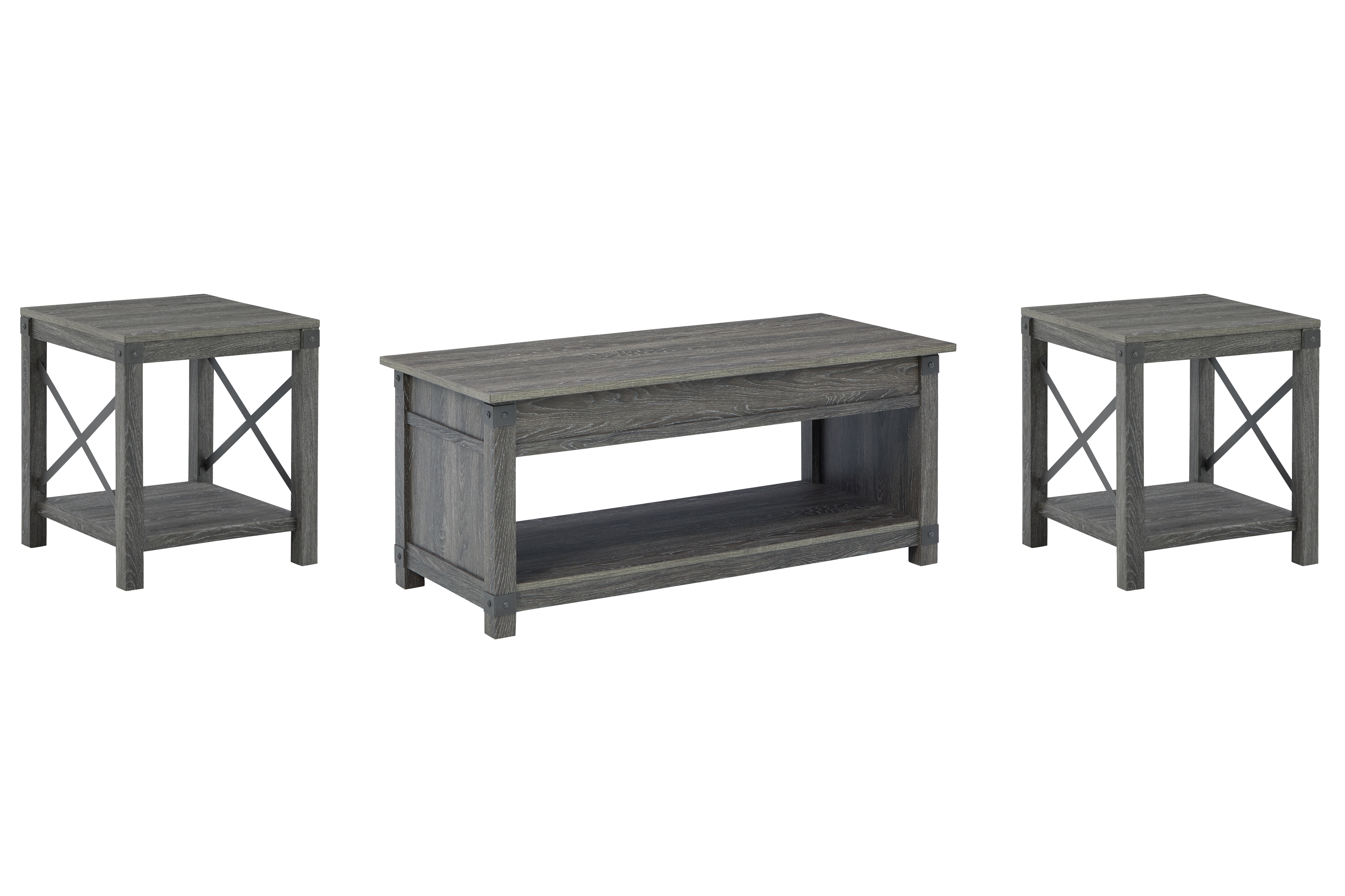 Freedan - 3 Pc. - Coffee Table, 2 End Tables - Grayish Brown