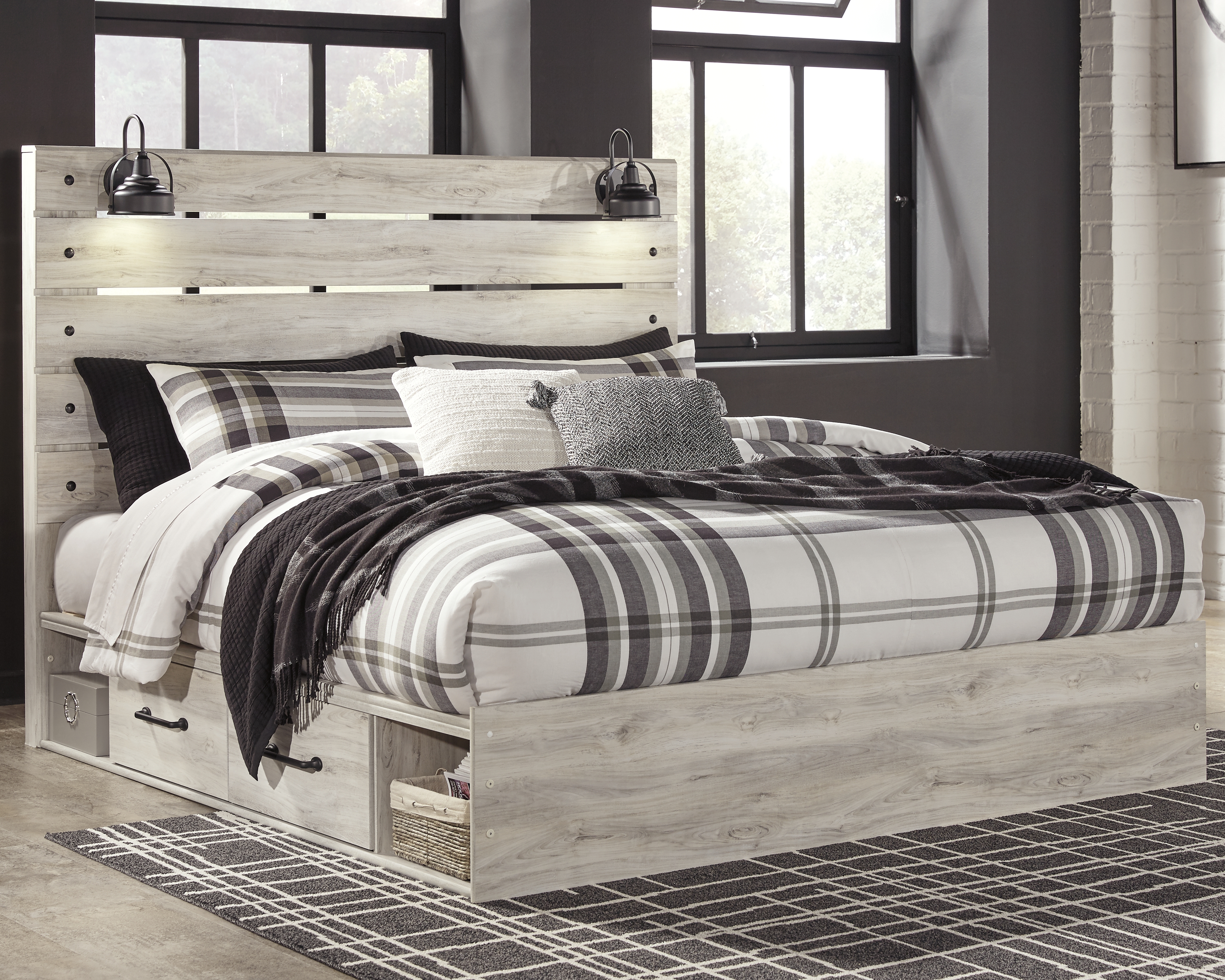 Cambeck - King Panel Bed with Side Storage Drawers - Whitewash