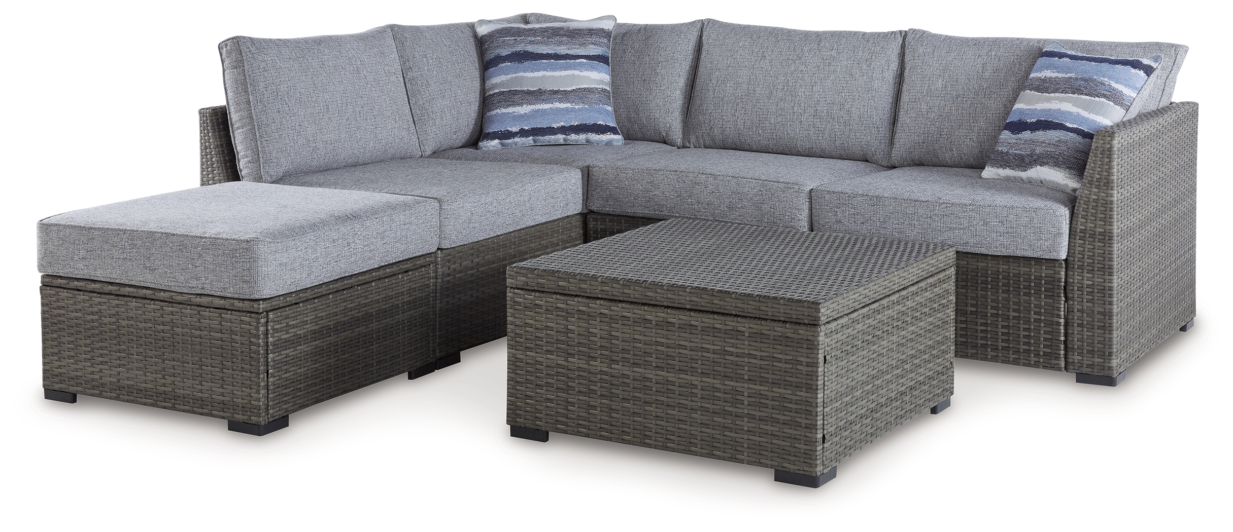 Petal Road - Loveseat Sectional, Ottoman, Table Set (Set of 4) - Gray