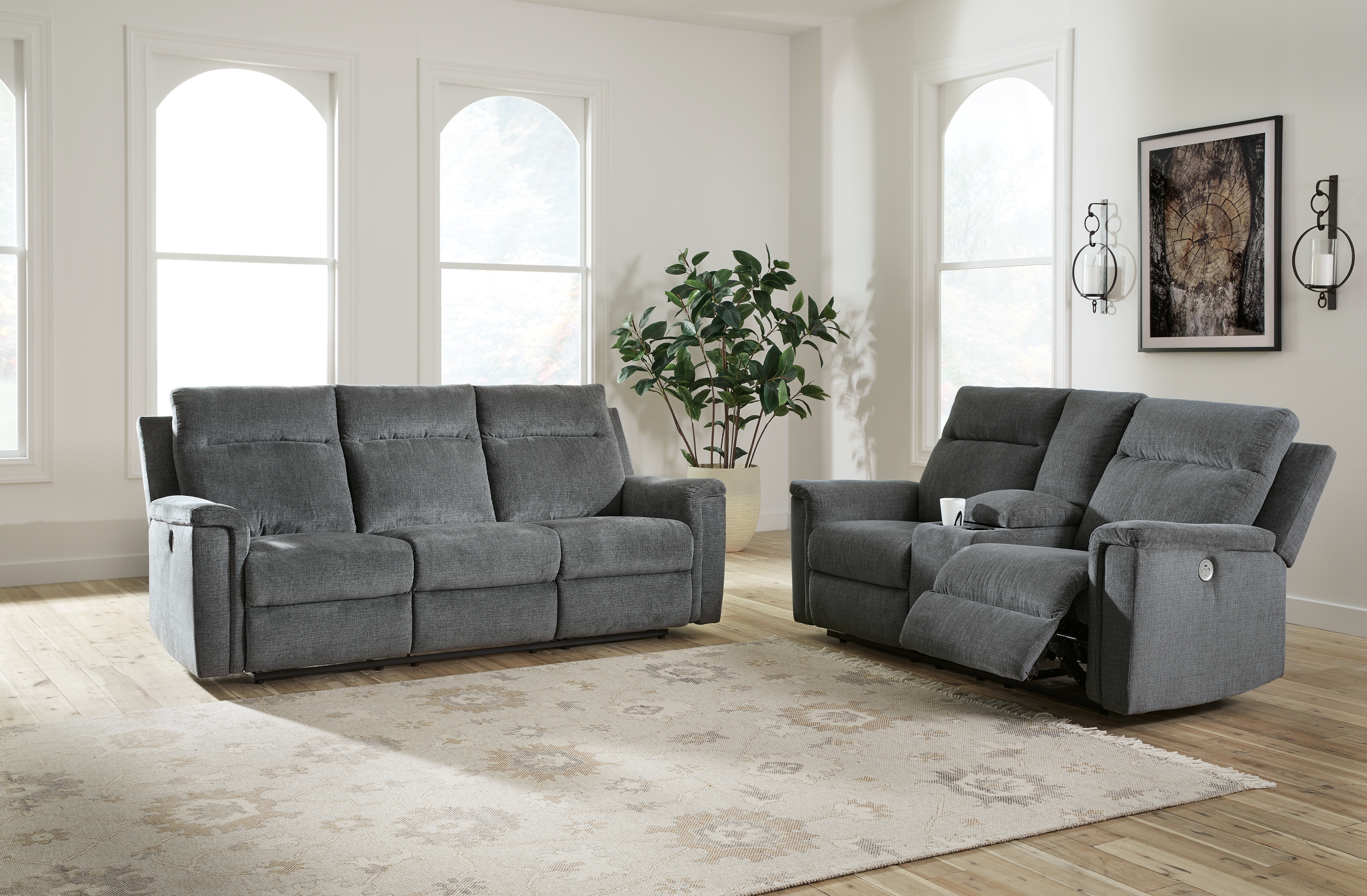 Barnsana - 2 Pc. - Power Reclining Sofa, Power Reclining Loveseat - Gravel