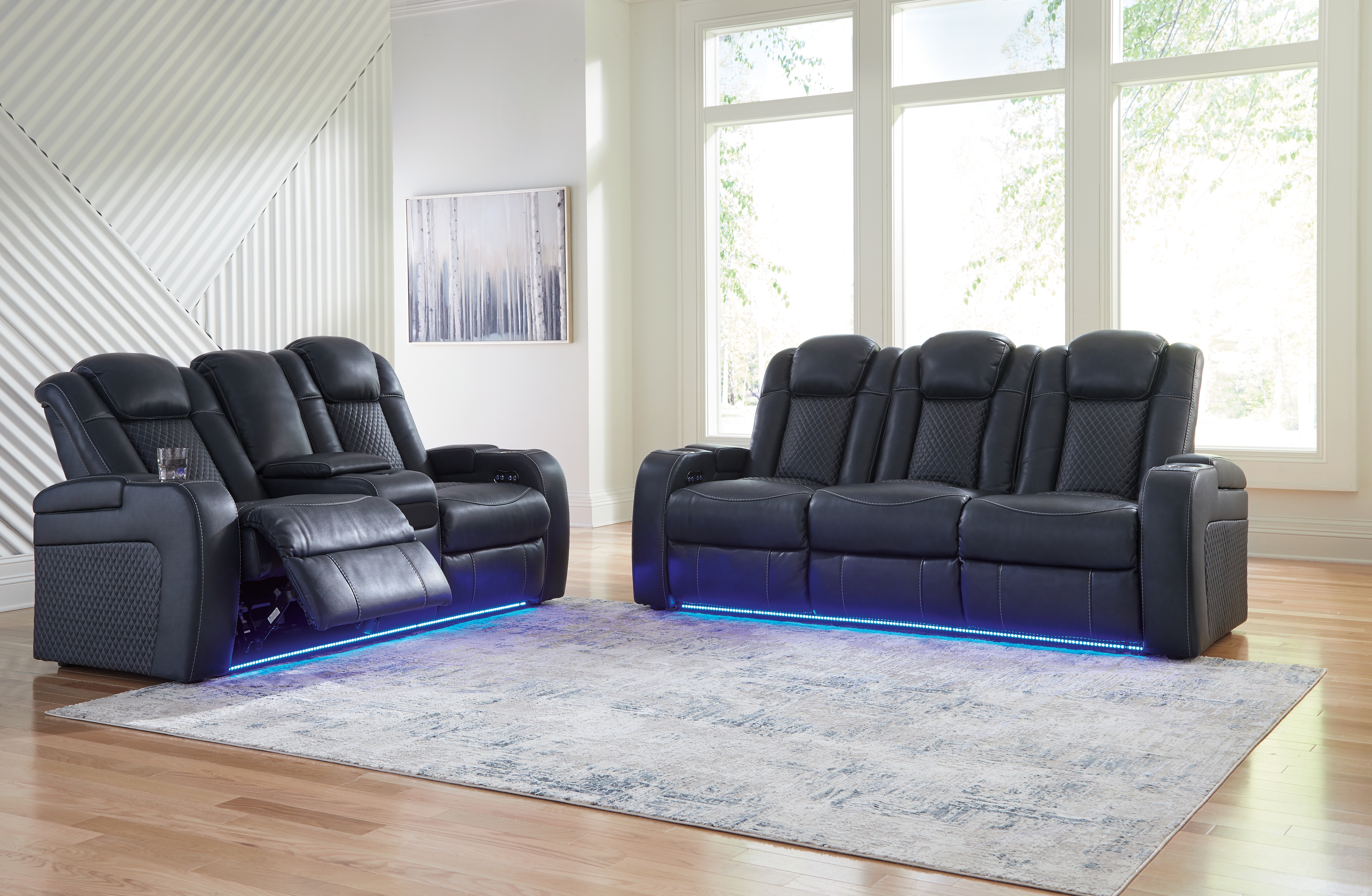 Fyne-Dyme - 2 Pc. - Power Reclining Sofa, Power Reclining Loveseat - Sapphire