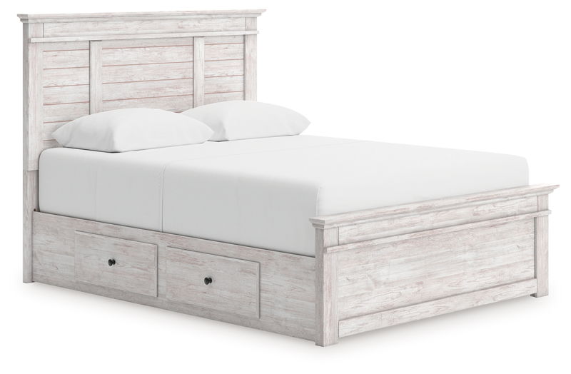 Makidern - Queen Panel Storage Bed With Under Bed Storage Unit - Whitewash