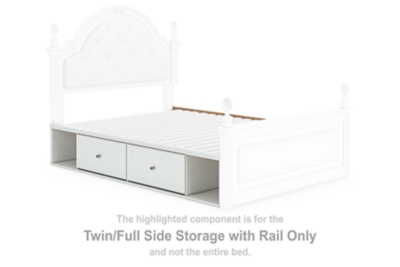 Kozlani - Twin/Full Side Storage With Rail - White