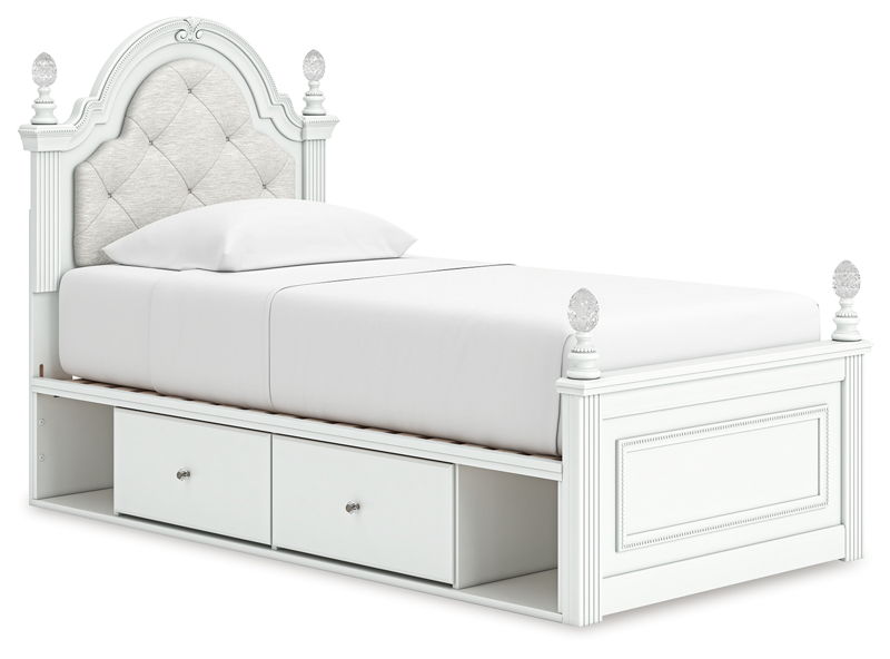 Kozlani - Twin Upholstered Panel Storage Bed - White