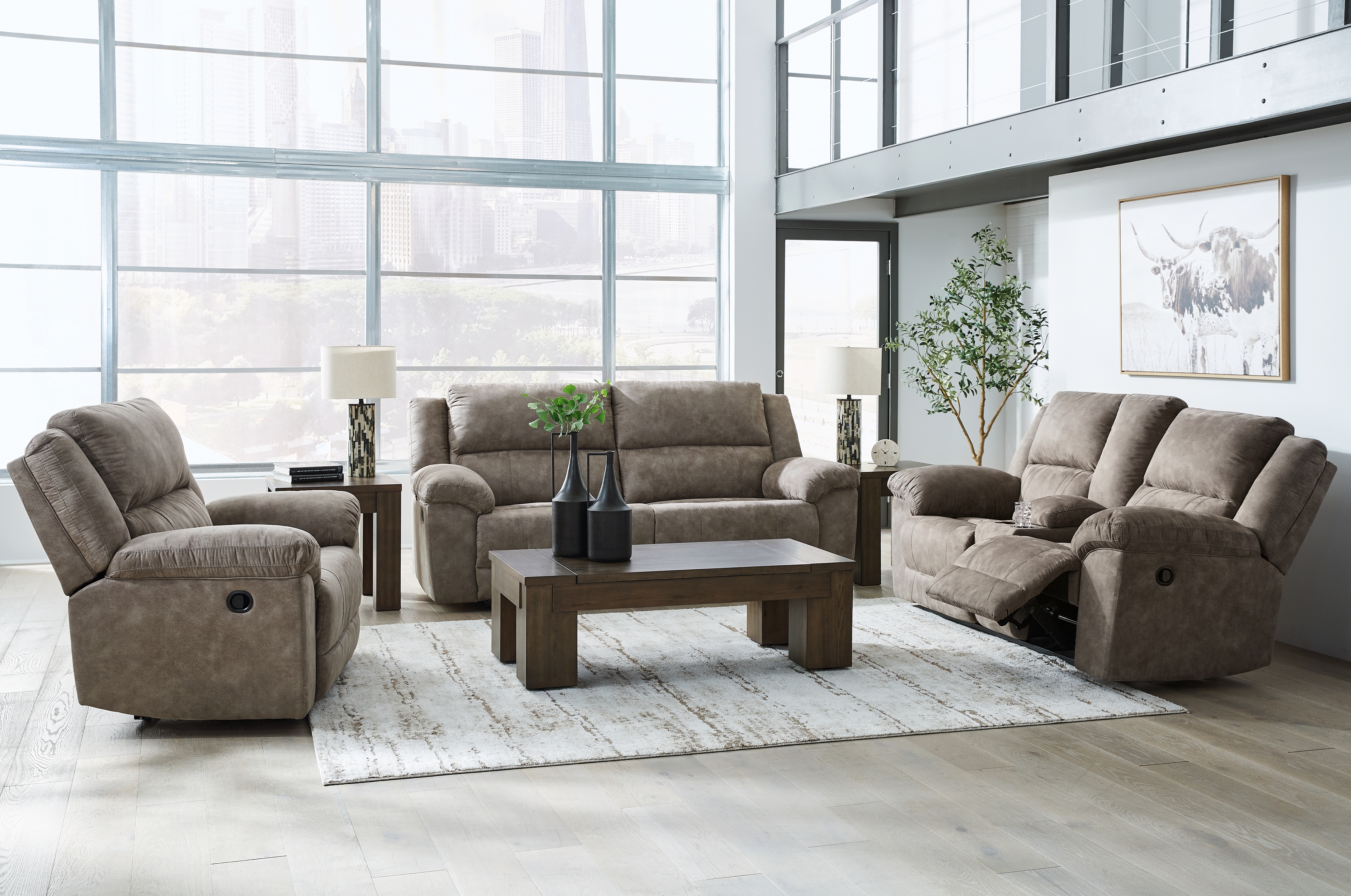 Laresview - 3 Pc. - Reclining Sofa, Reclining Loveseat With Console, Recliner - Fossil