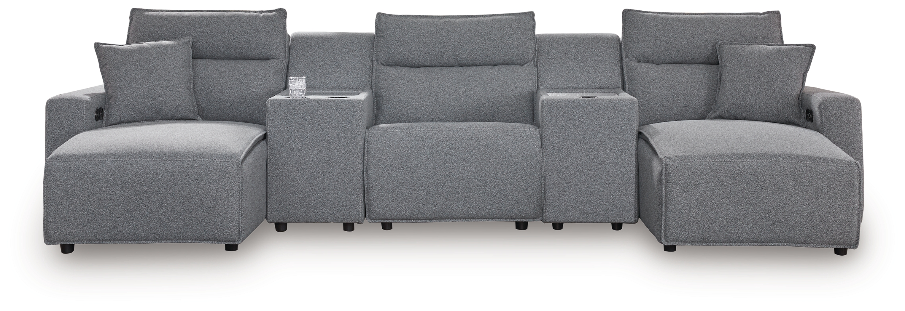 ModMax II - 5-Piece Power Reclining Sectional With Double Chaise And 2 Storage Consoles - Salt And Pepper