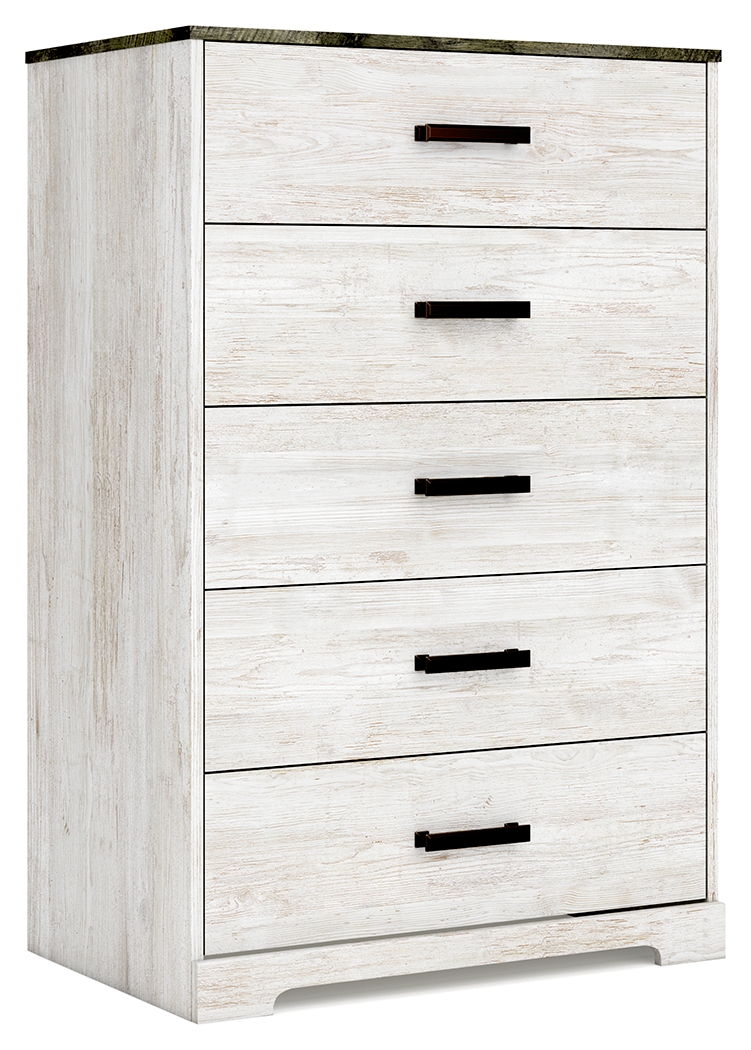 Shawburn - Five Drawer Chest - Vinyl-Wrapped - White / Black / Gray
