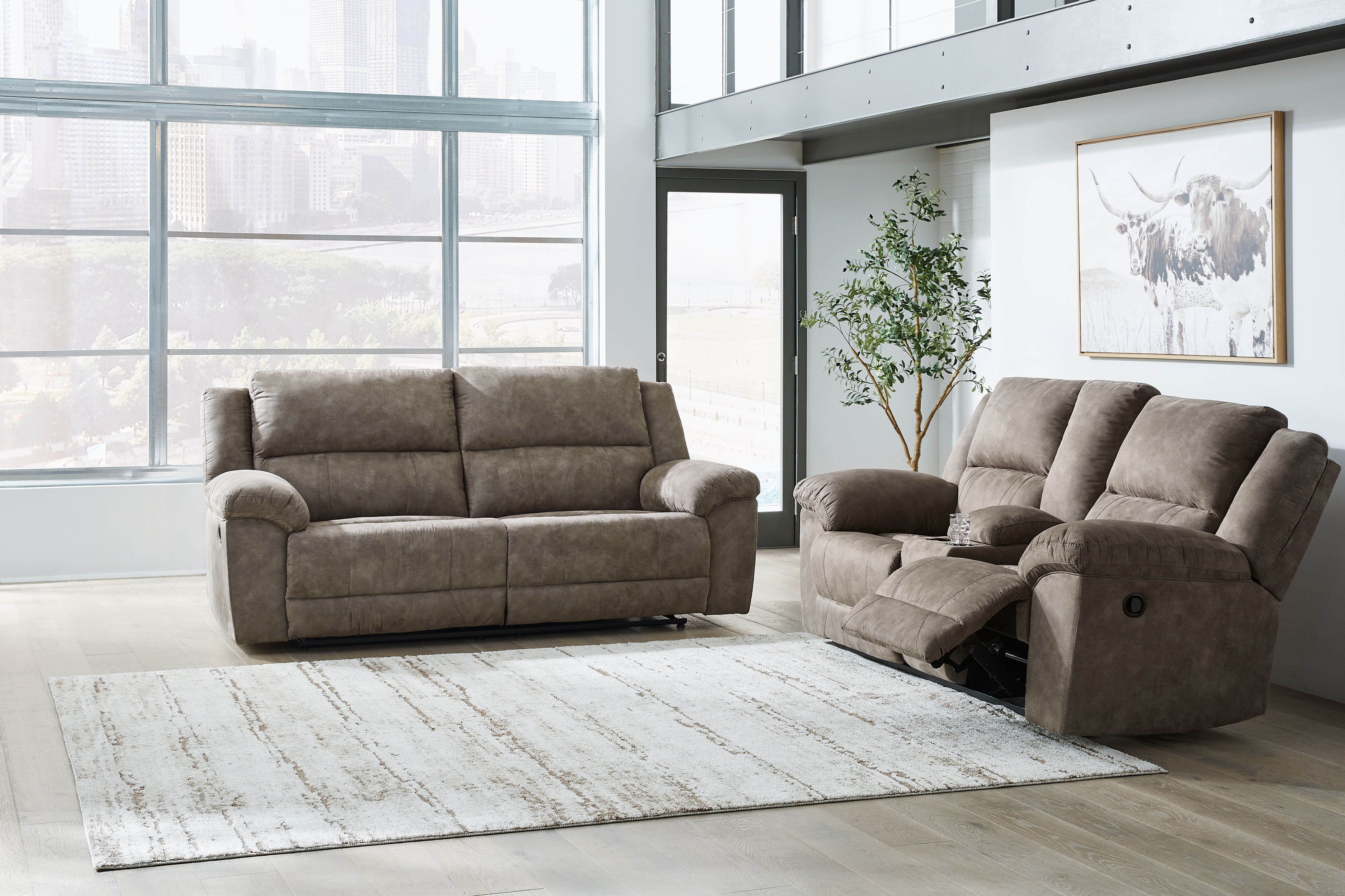 Laresview - 2 Pc. - Reclining Sofa, Reclining Loveseat With Console - Fossil