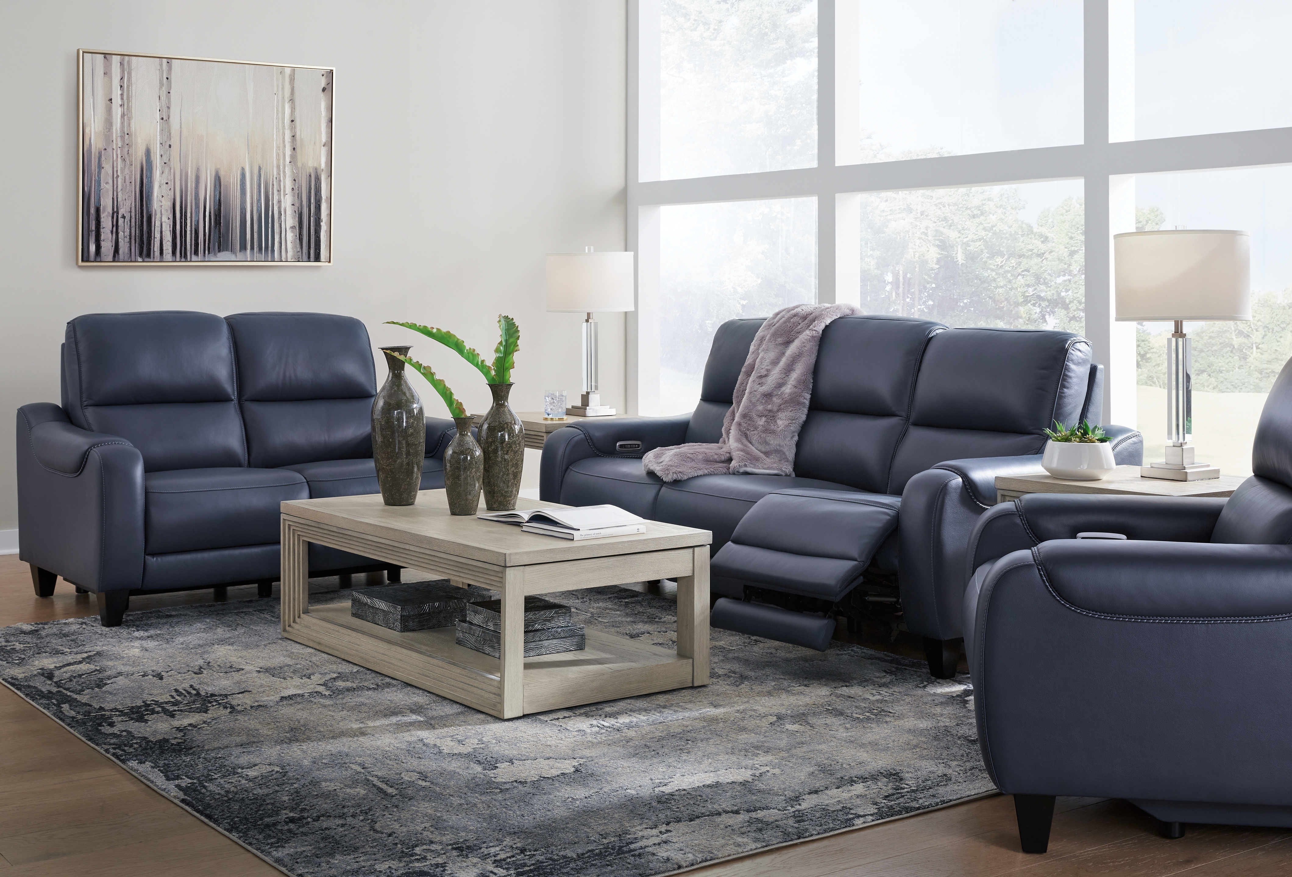 Mercomatic - 3 Pc. - Power Reclining Sofa, Power Reclining Loveseat, Power Recliner - Ocean
