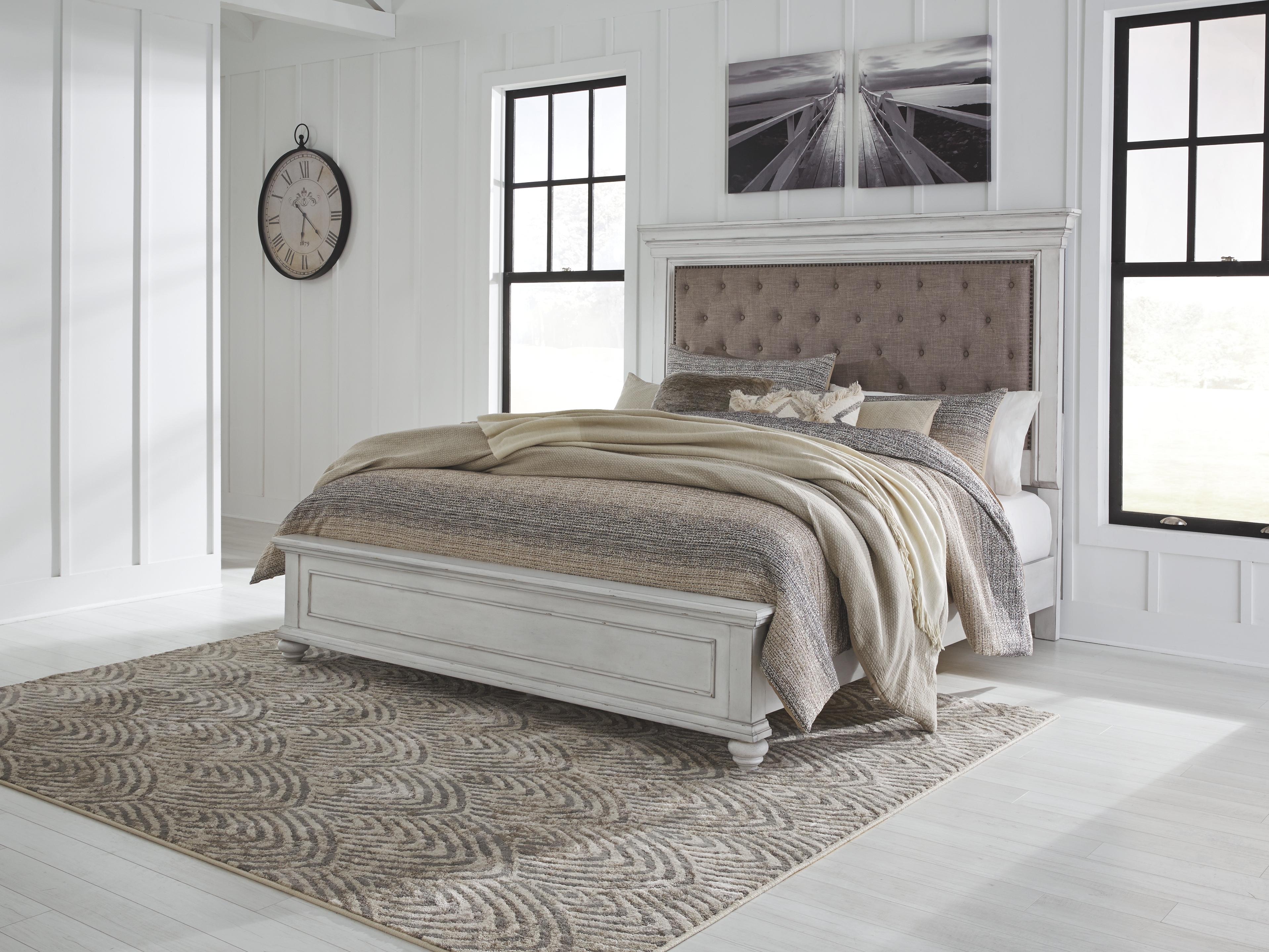 Kanwyn - California King Panel Upholstered Bed - Whitewash