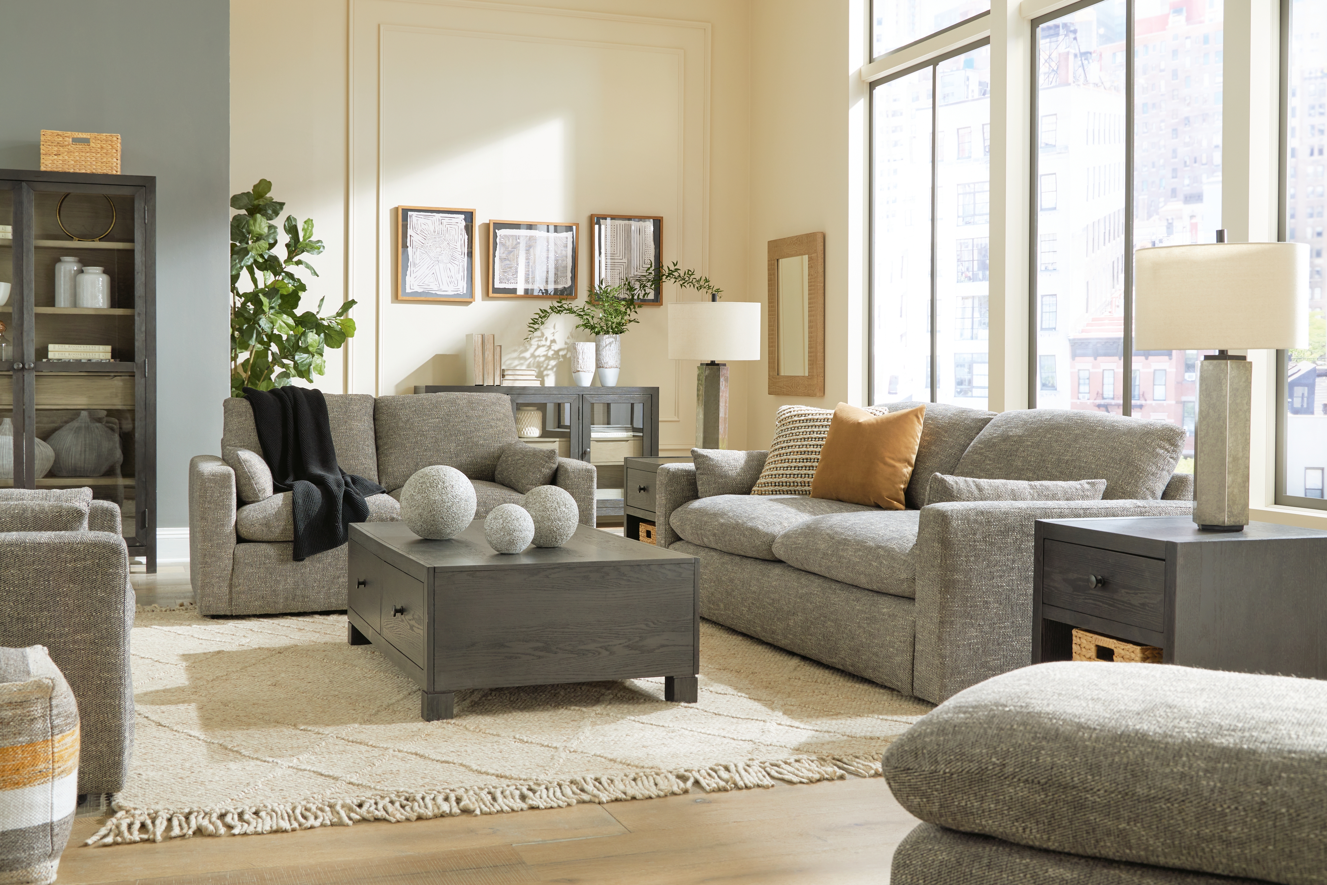 Dramatic - 4 Pc. - Sofa, Loveseat, Chair And A Half, Ottoman - Granite