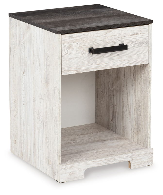 Shawburn - One Drawer Night Stand - Whitewash / Charcoal Gray