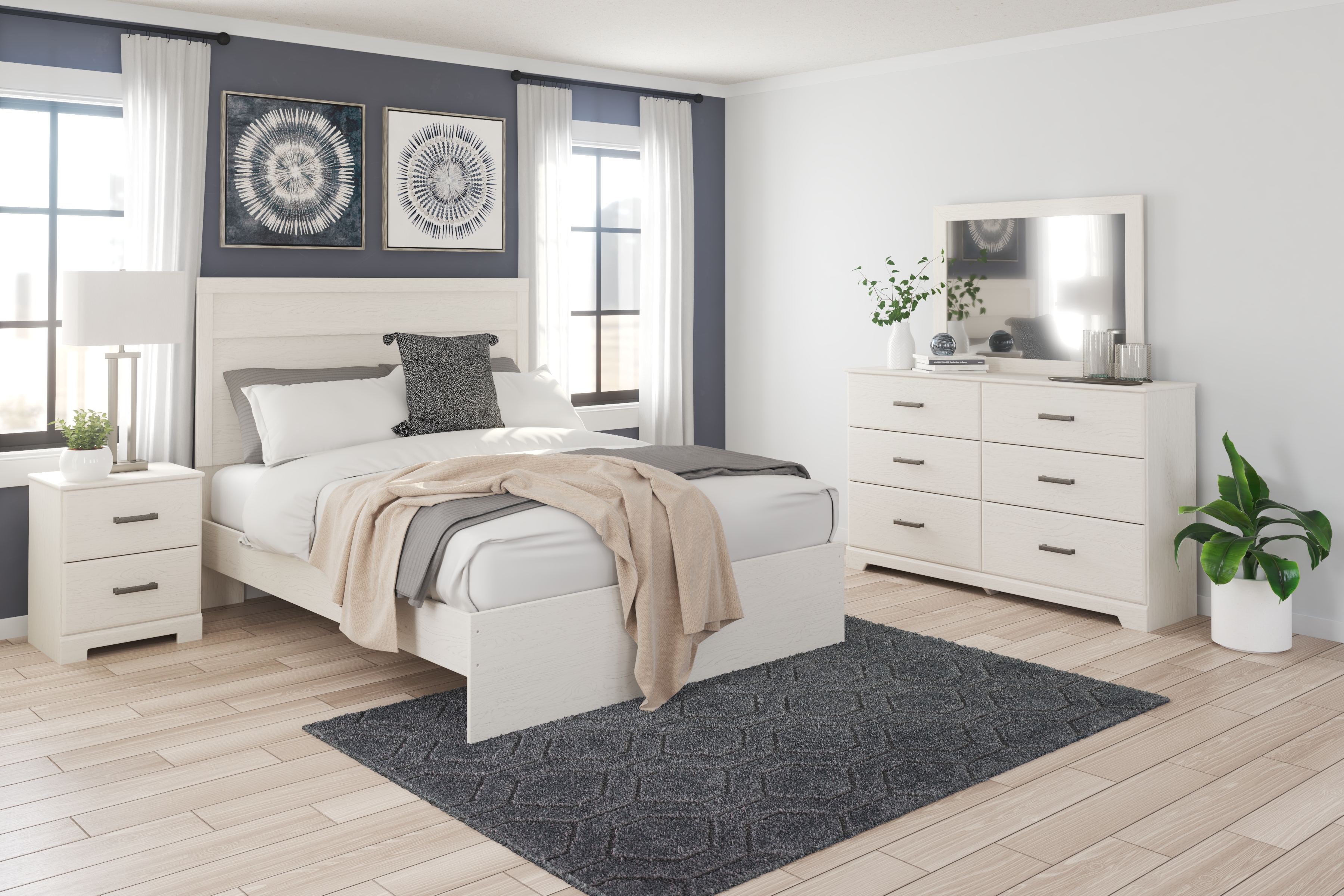 Stelsie - 4 Pc. - Dresser, Mirror, King Panel Bed - White